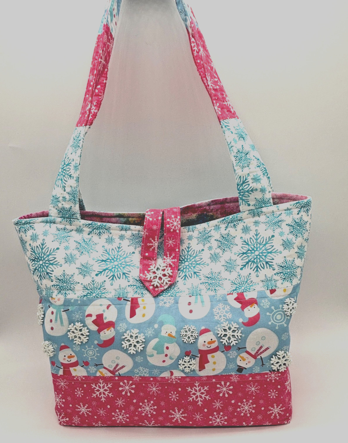 Winter Snowman Snowflakes Tote Purse Bag Handmade – NWOT