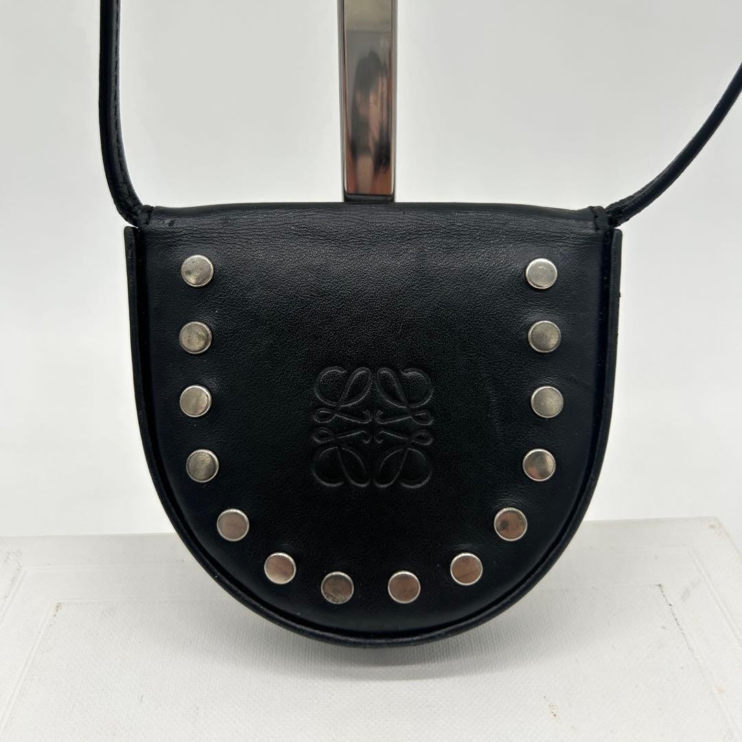Loewe Heel Pouch Anagram Studs Shoulder Bag Leather Black Japan 079065