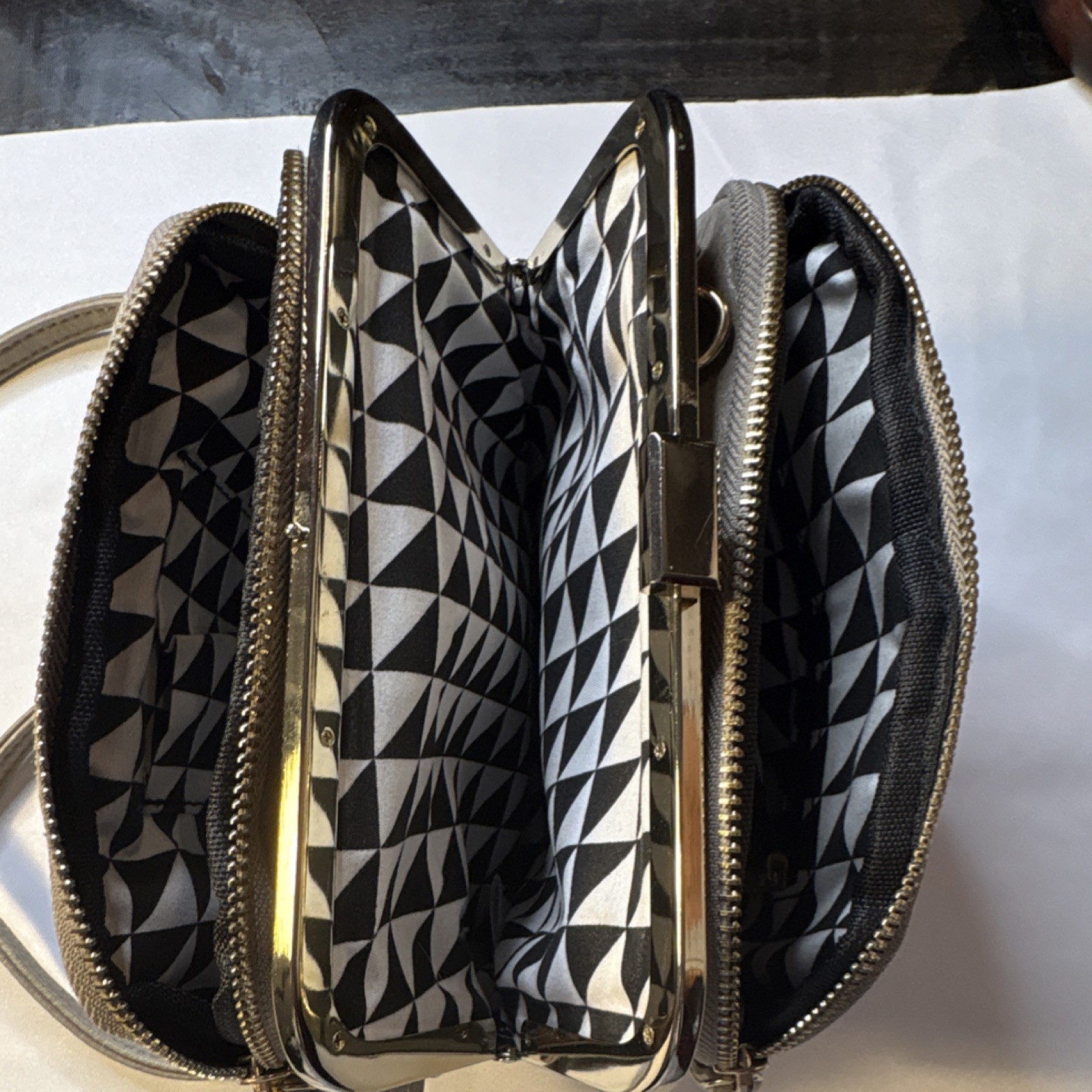 Street Level Gray Studded Quilted Shoulder Bag with Zip & Kiss Lock Closure