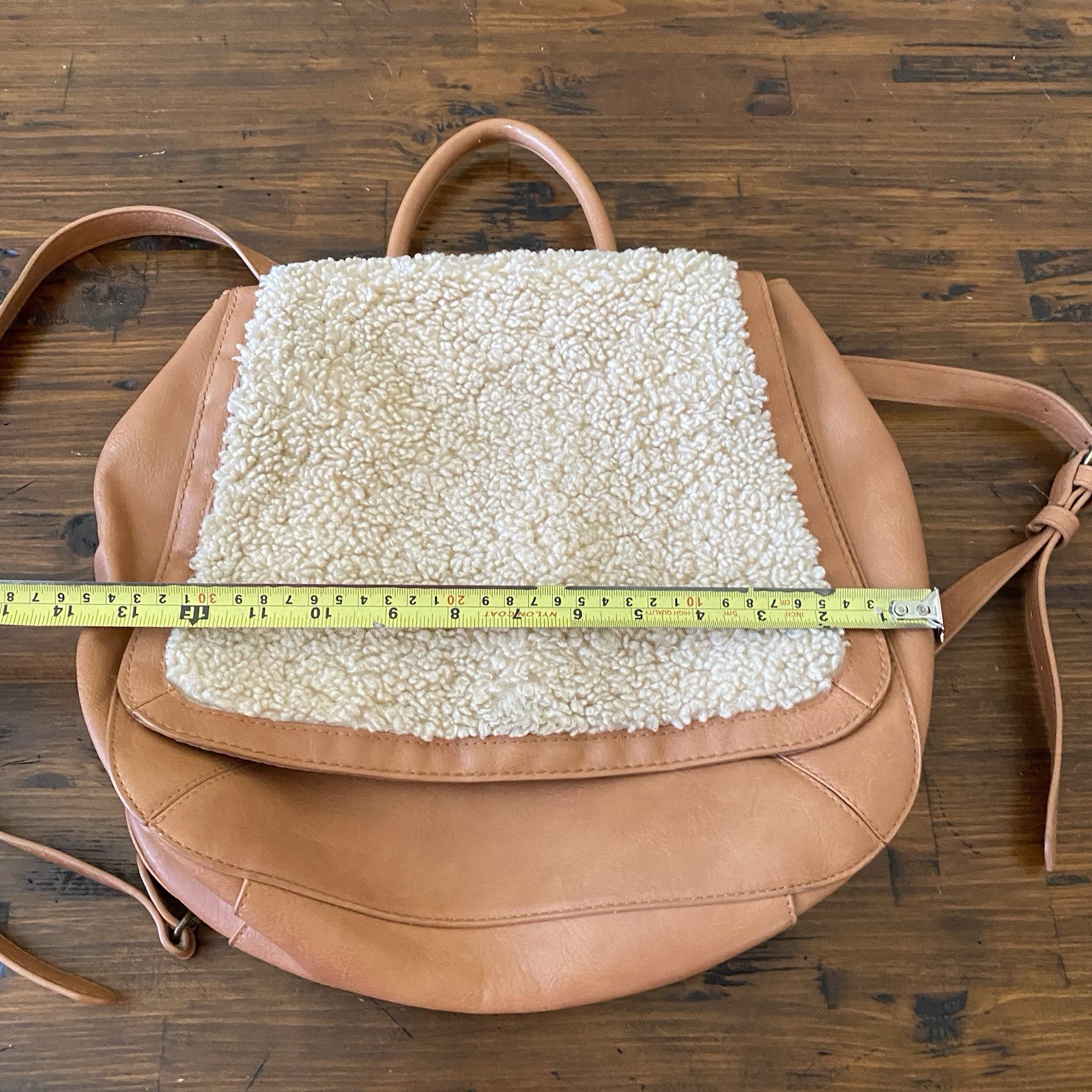 Universal Thread Tan Faux Leather Sheepskin Backpack Bag 12 x 13in Purse Case