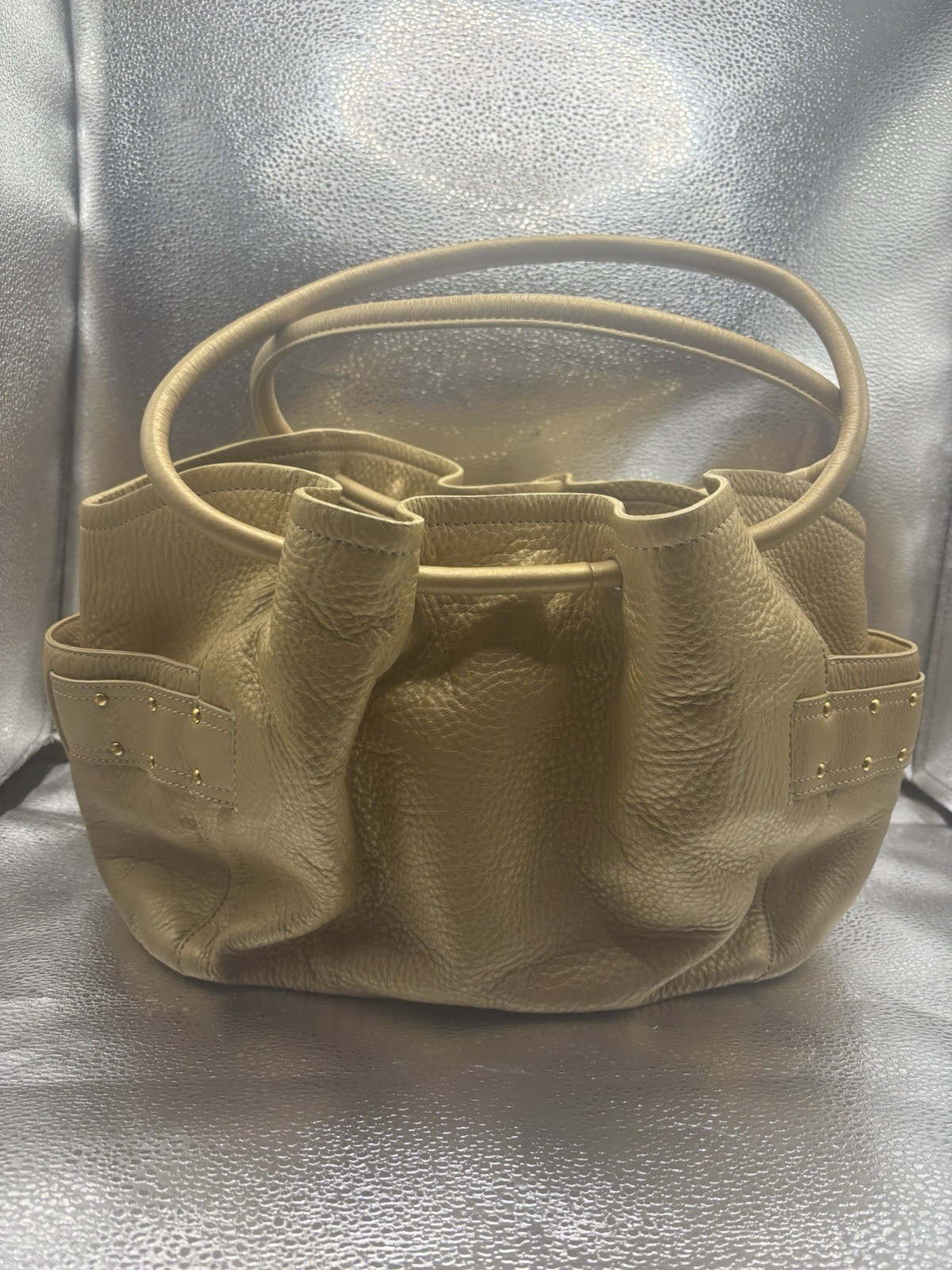 COLE HAAN Gold Pebbled Leather DENNEY Hobo Bag Handbag Tote Purse