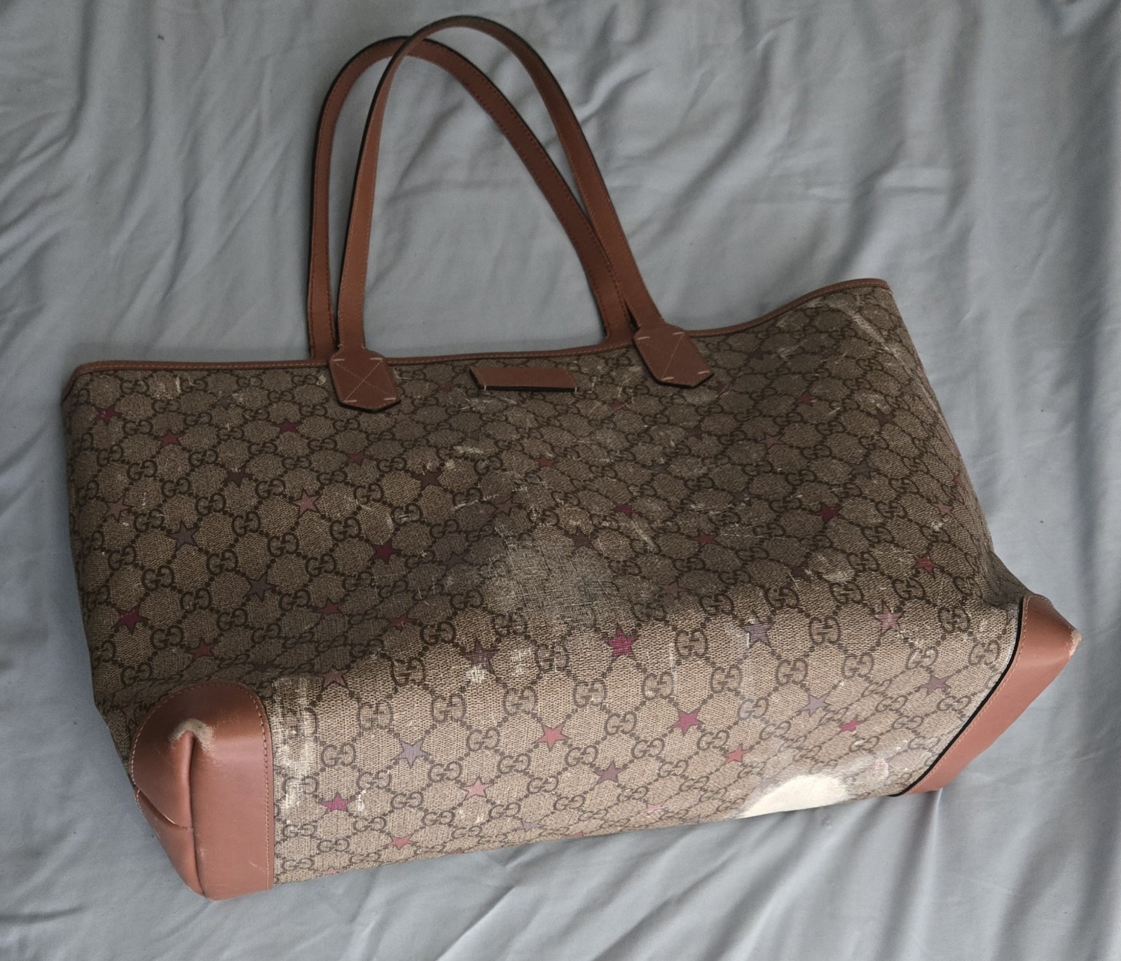GUCCI GG Supreme Star canvas Tote Bag Pink brown Women 7.87 x 11.41 x 4.33inch