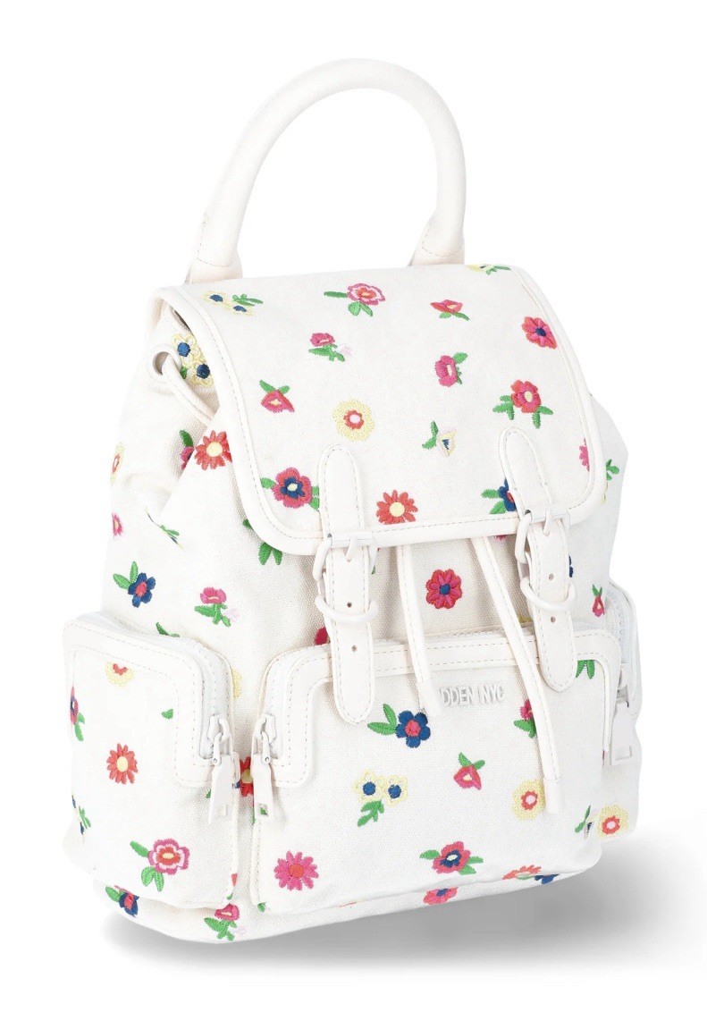 Steve Madden NYC White Floral Embroidered Buckle Flap Backpack Teen/Women Bag