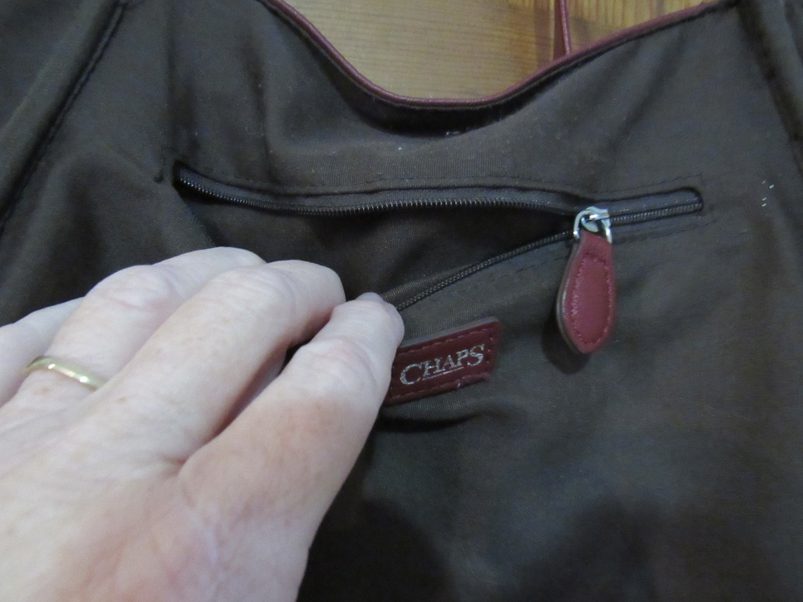 $115 Chaps Maroon Tote Bag Faux Leather Shoulder Purse Travel Large 12″ 12″ 4″