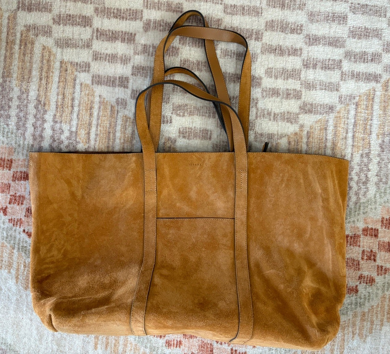 EUC Sezane Camel Beige Caramel Sand Suede Gabin Tote Bag Weekender Large Maxi