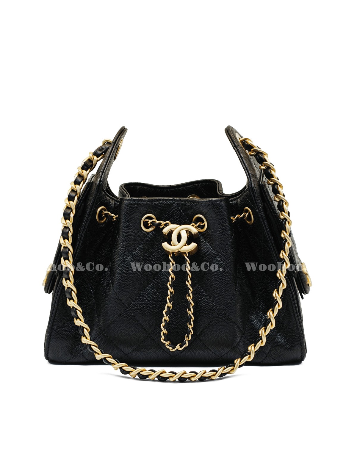 CHANEL Embossed Calfskin Shoulder Bag Mini Women’s Black 8.6 x 4.9 x 7.8 in