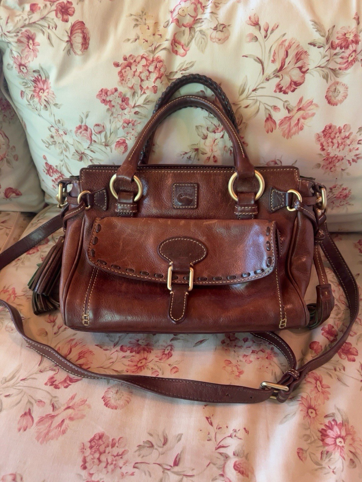 Dooney & Bourke Brown Satchel Top Handle Bag Zip Closure, Detachable Strap