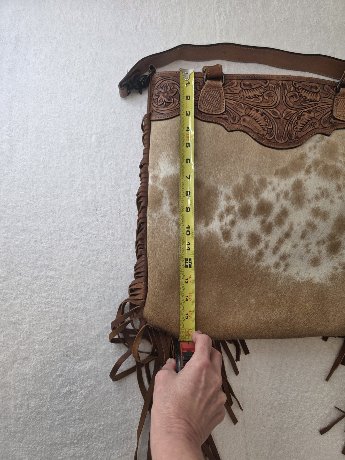American Darling Concealed Carry COWHIDE/FRINGE TOTE HANDCARVED LEATHER STRAP