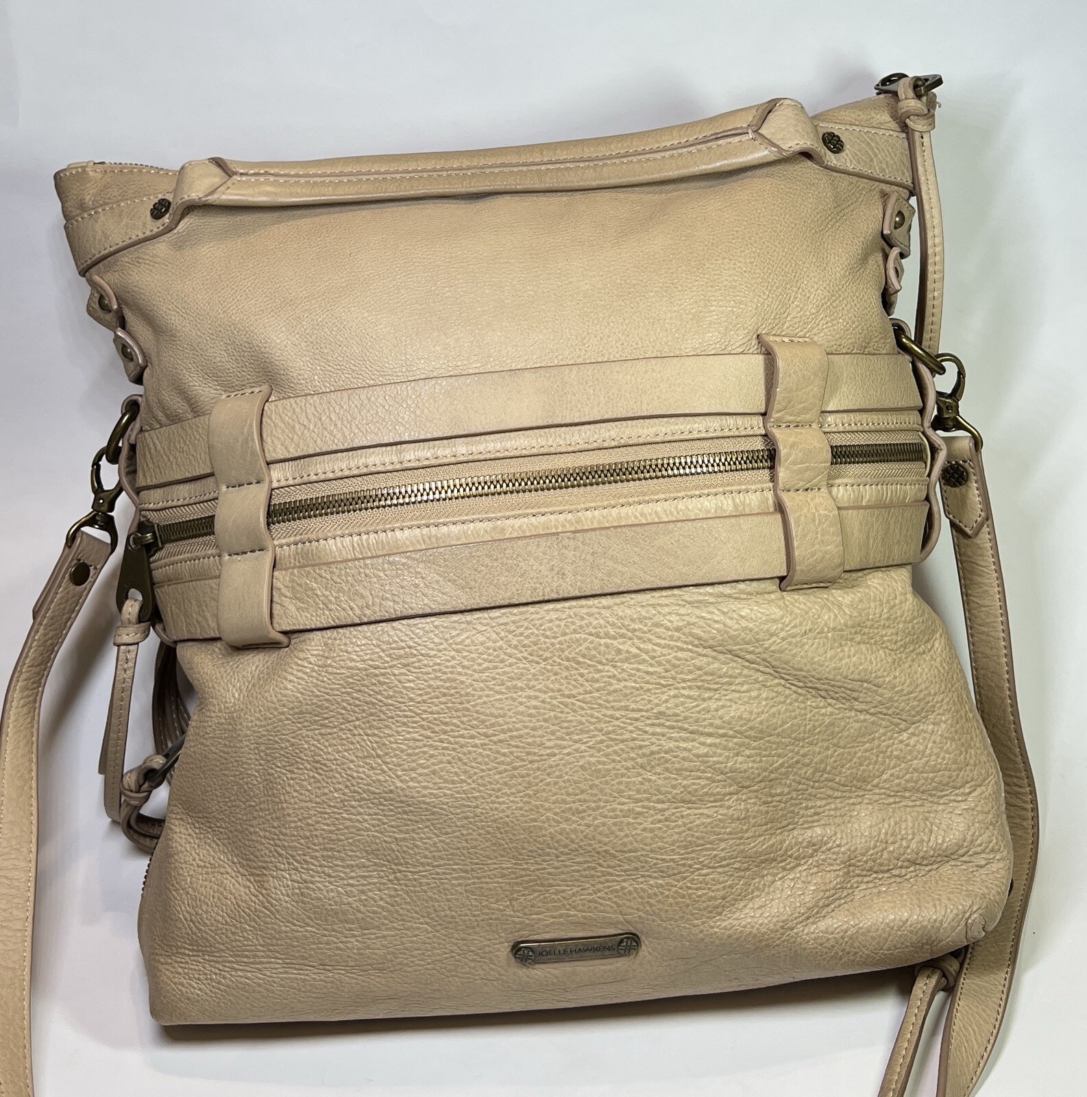 Learher Bag Hobo Joelle Hawkens Shoulder Tan Sand Large Foldover Victory Satchel
