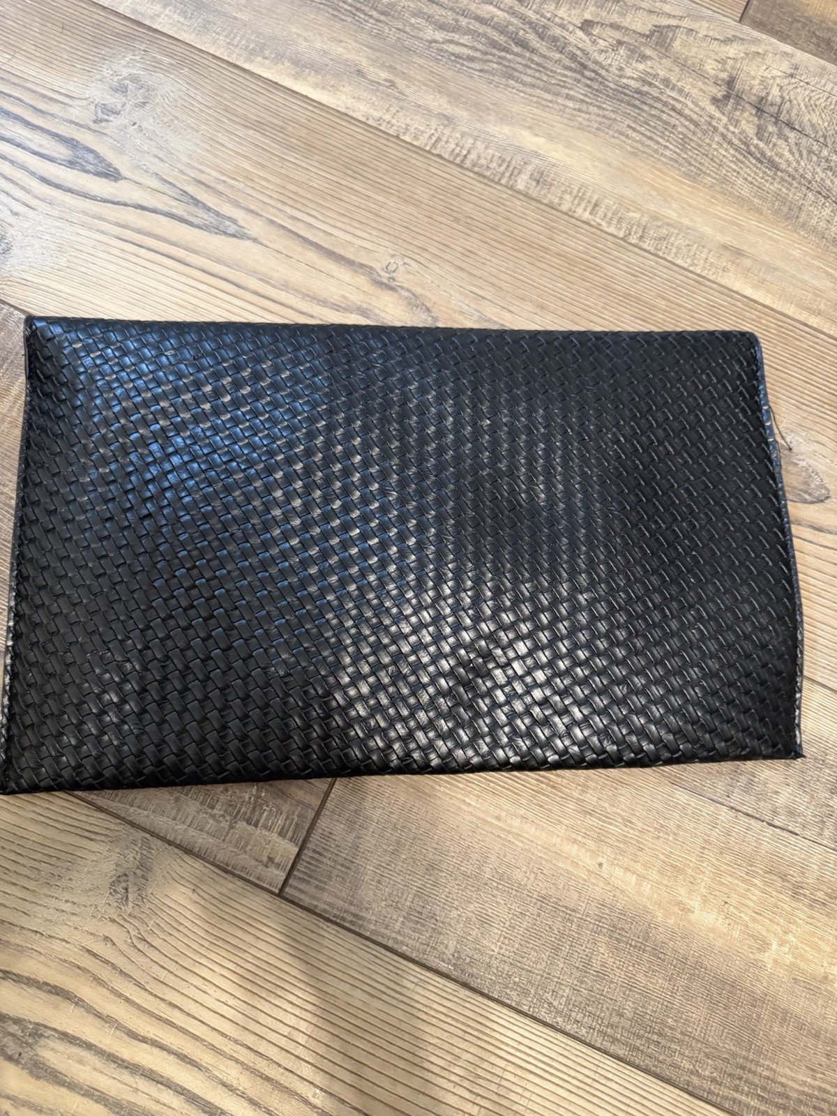 Mix No6 Black Woven Pattern Clutch Flap Closure Gold Chain Shoulder Strap Lined