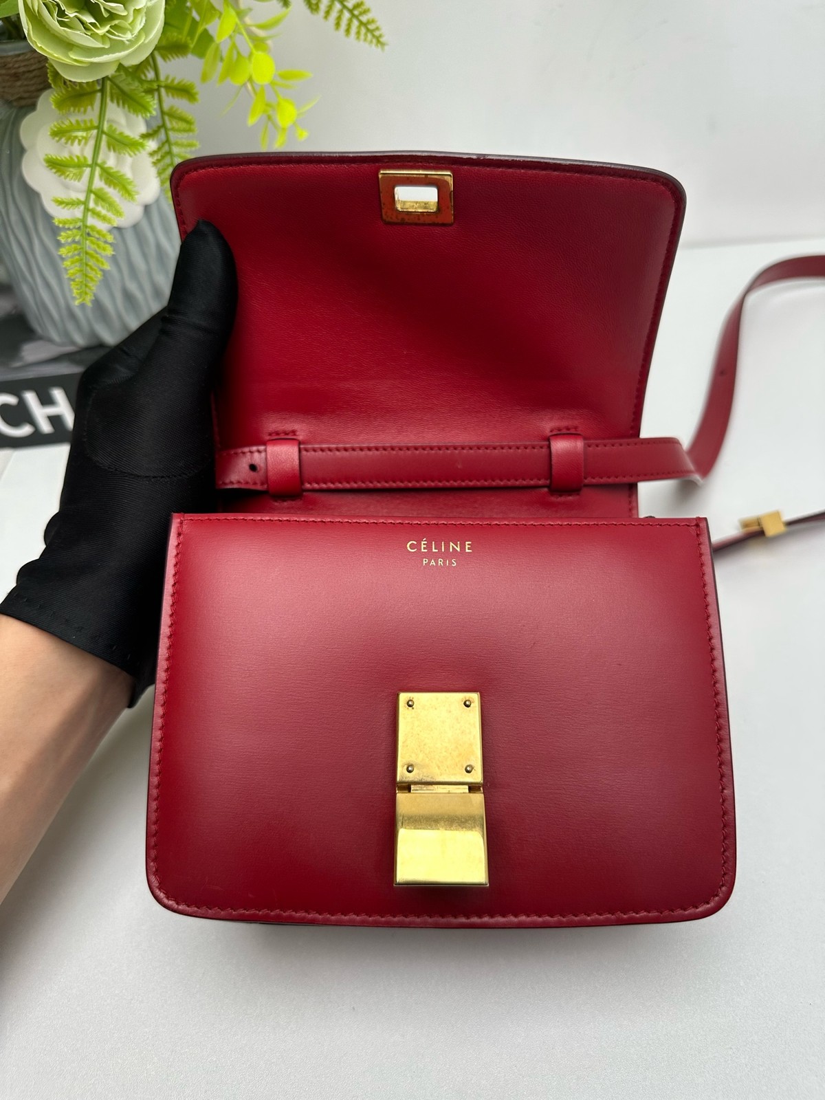 Celine Classic Box Small Red Smooth Calfskin Shoulder & Crossbody Duty Paid