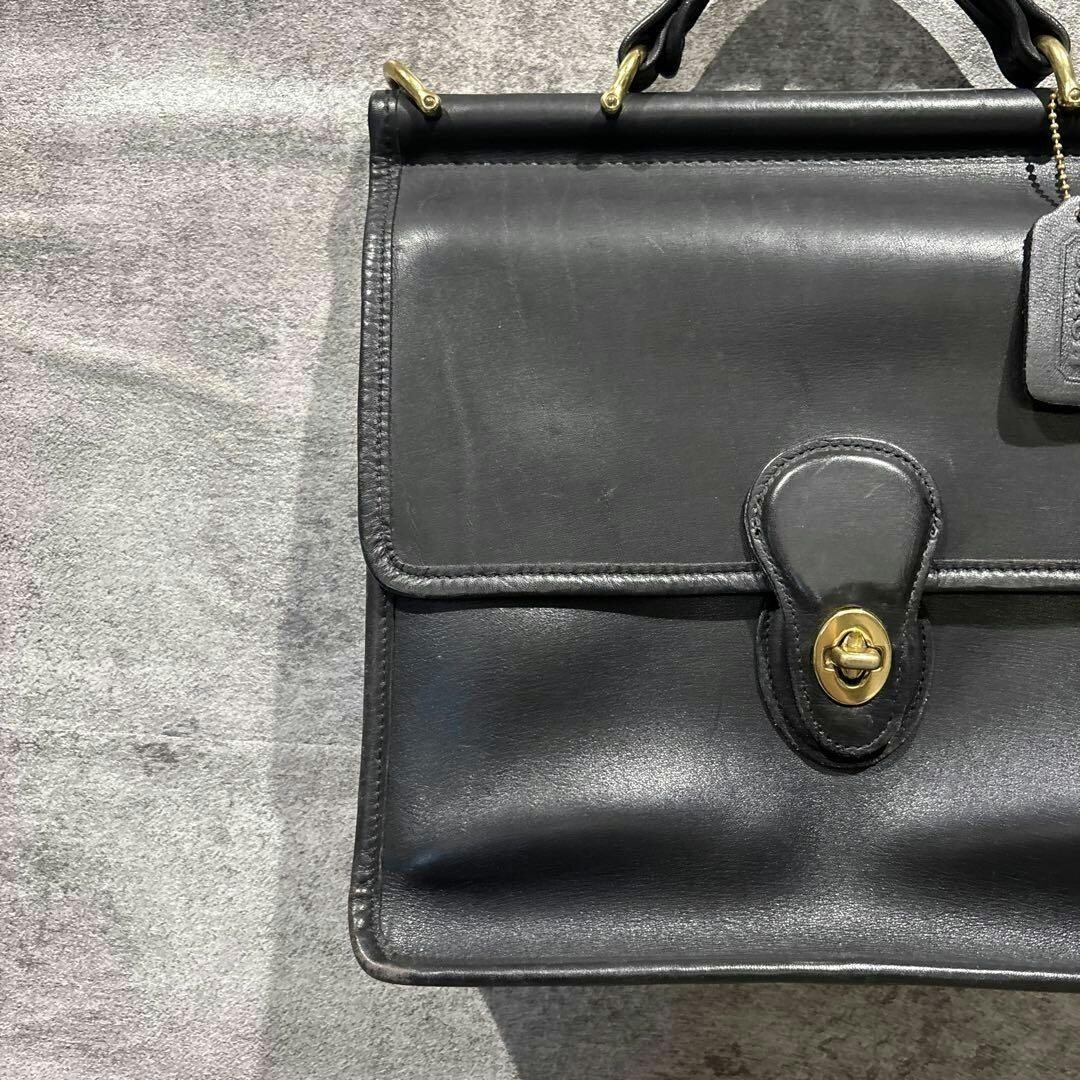 COACH Willis Vintage Black Leather Top Handle Bag 9927 Turn Lock 10.4in 24.5cm