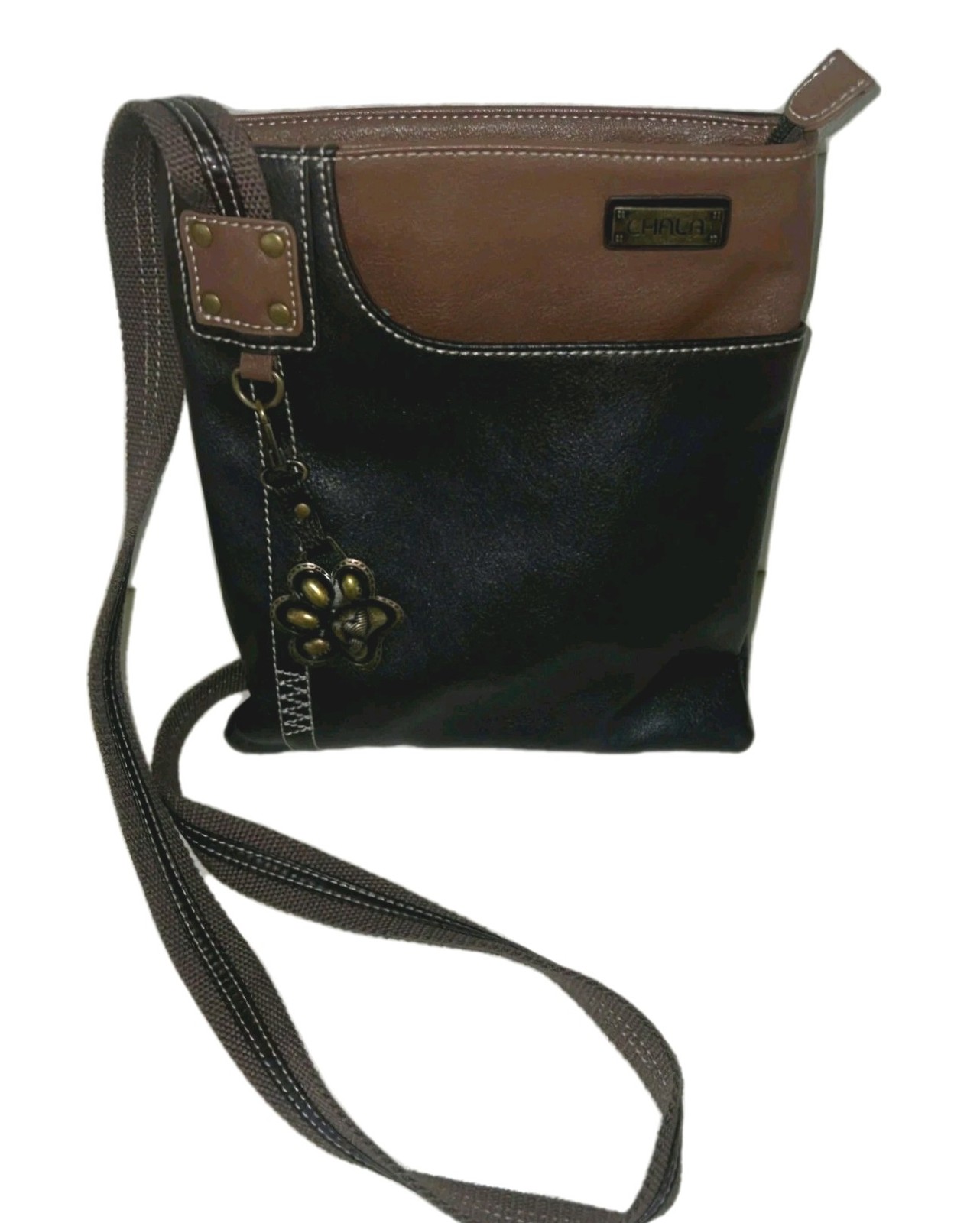 Chala Dog Paw Print Crossbody Bag Purse Vegan Leather Brown Detachable Key Fob