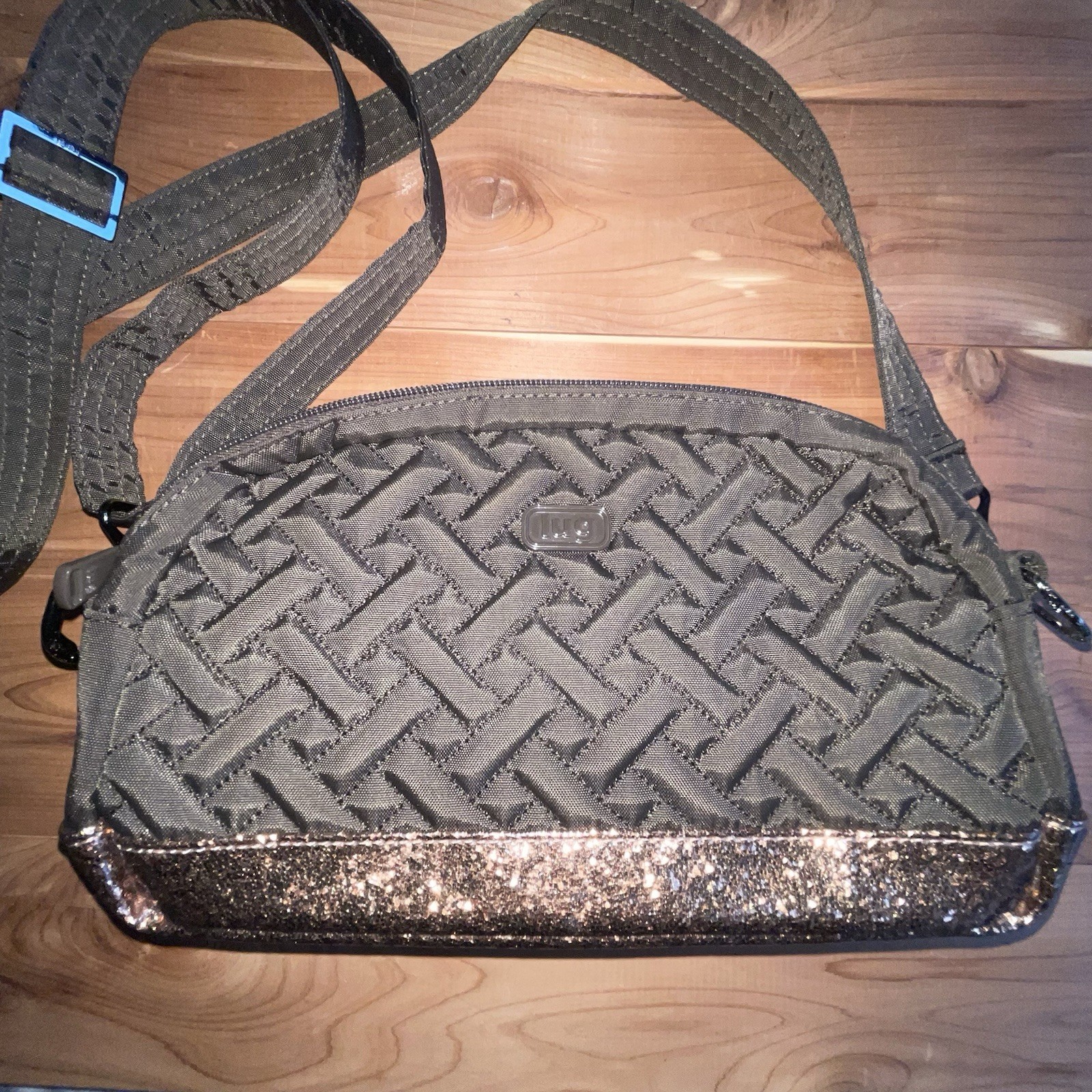 New Lug Punter Crossbody Bag Brown Glitter Bottom RFID Compartments Basic Casual