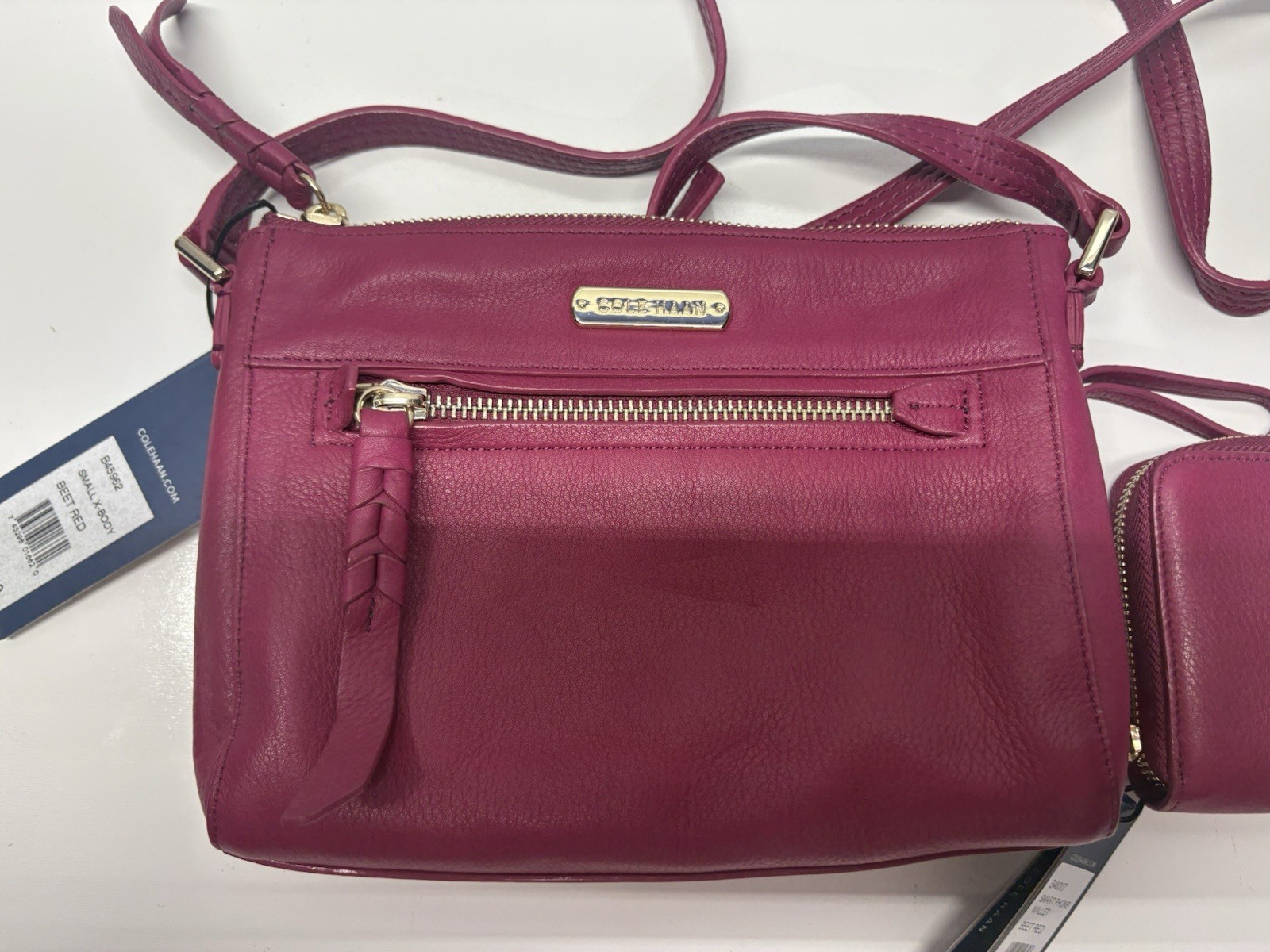 NWT COLE HAAN Purple Magenta Pebble Leather Crossbody Bag With Matching Wallet