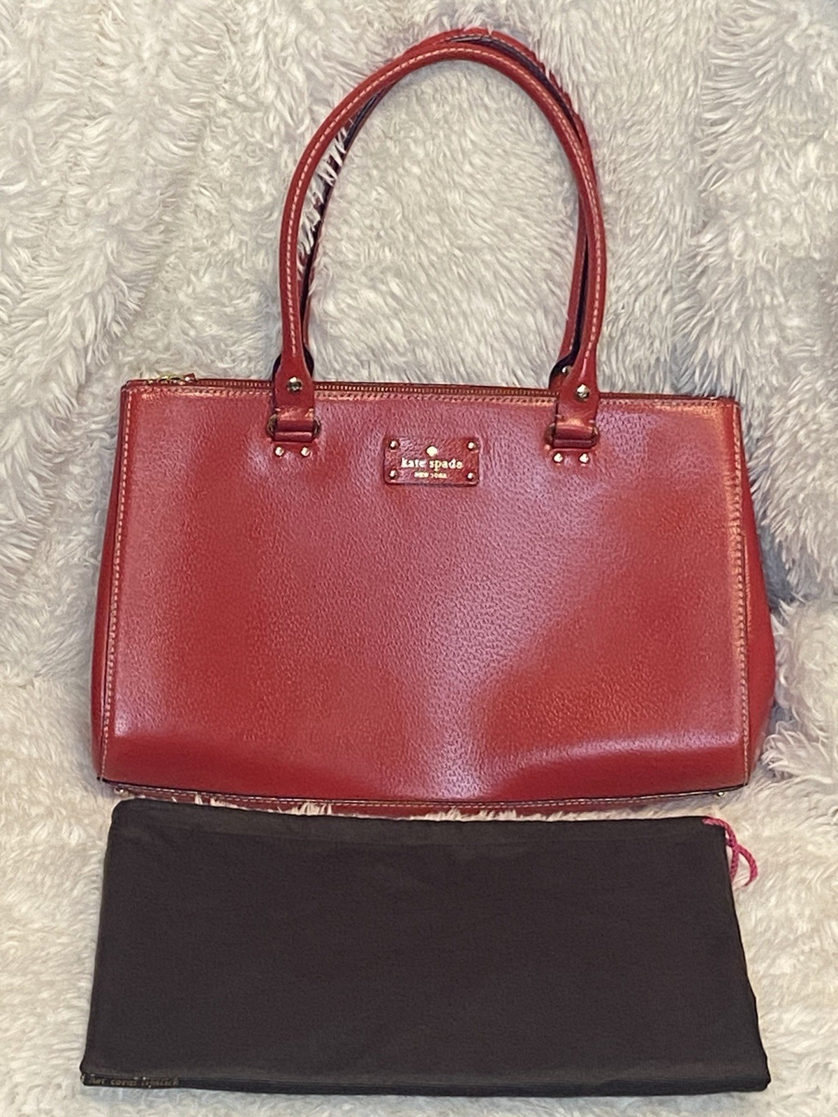 kate spade new york Red Satchel/Top Handle Bag Zip Top Polka Dot Lining Dust