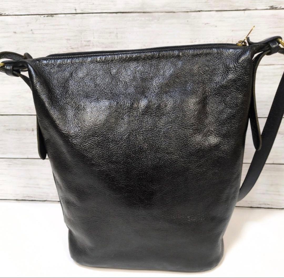 IL BISONTE Black Leather 2Way Shoulder Bucket Bag 11.8in