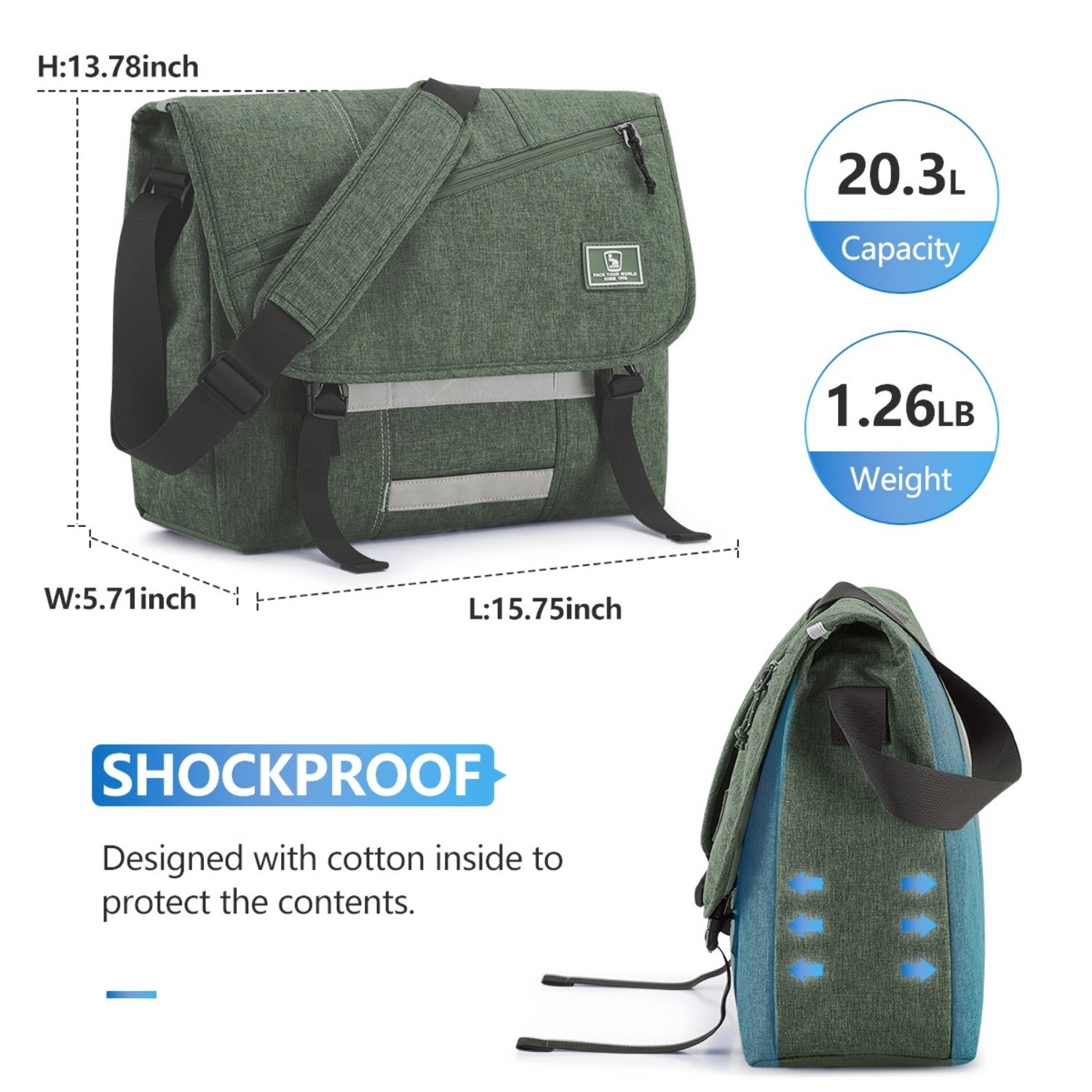OIWAS Messenger Bag 15.6″/17″ Laptop Crossbody Bag Case Satchel Shoulder Bag US