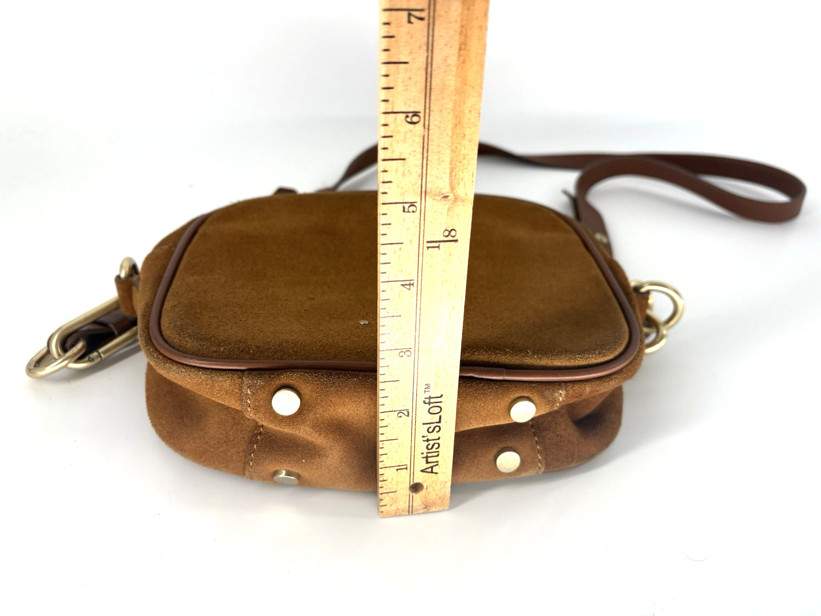 Vanessa Bruno Tan Suede Leather Gold Crossbody Bag Small Cowhide