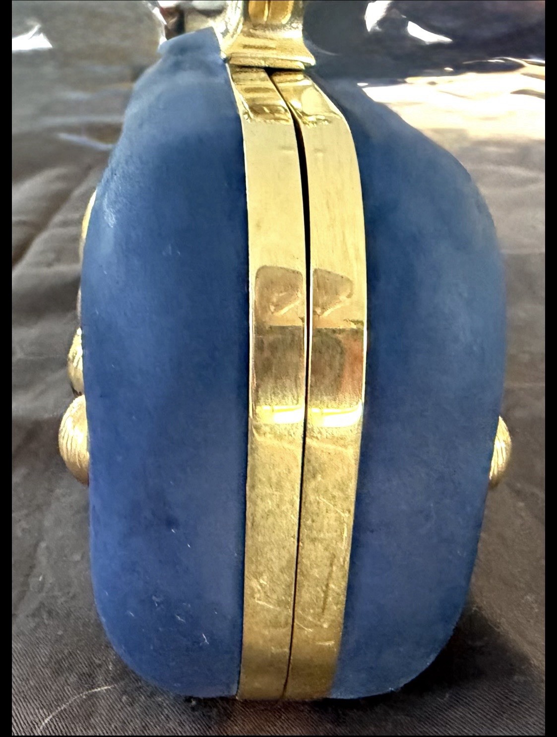Alexander McQueen Blue Suede Skull Knuckle Clutch Gold Hardware Studded Dust Bag