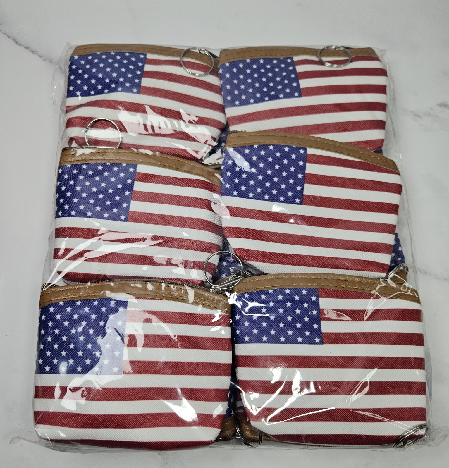 Lot Of 12- American Flag Coin Pouch Purse Keychain Patriotic USA Zipper July 4th