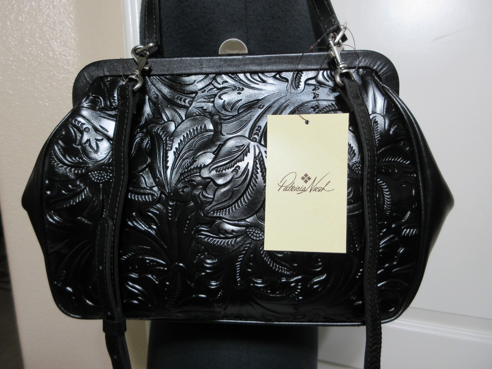 NEW PATRICIA NASH CLEMENTINE TOOLED BLACK SATCHEL/SHOULDER BAG