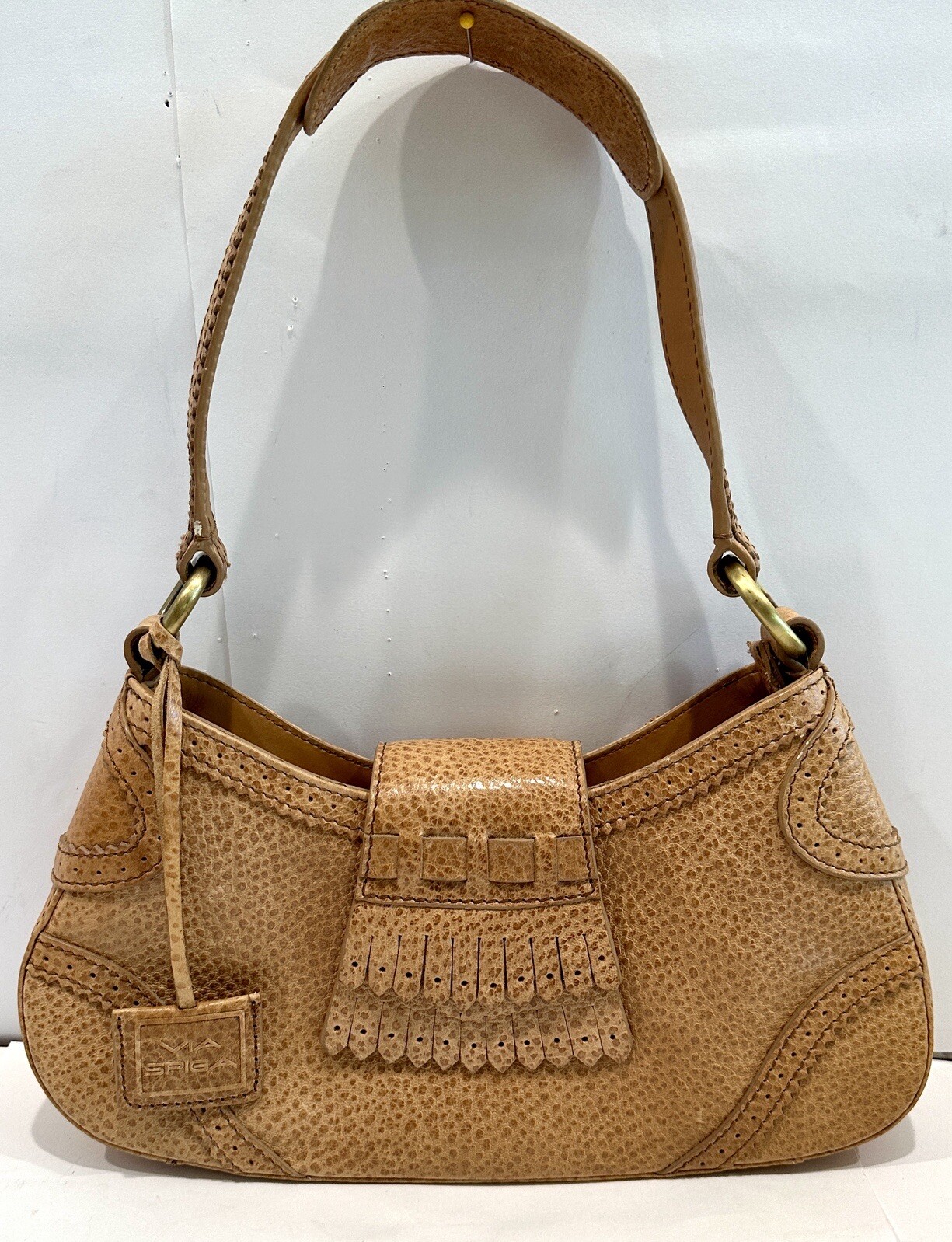 Via Spiga Camel Tan Kilt Front Pebbled Leather Small Shoulder Bag EUC A++ 11