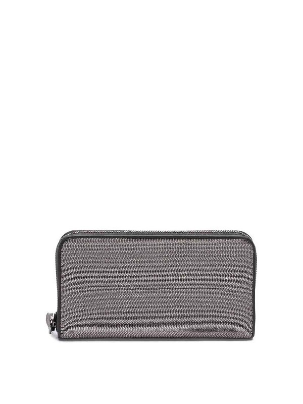 BRUNELLO CUCINELLI WOMEN’S RUTHENIUM LEATHER ZIP WALLET MSRP $2090