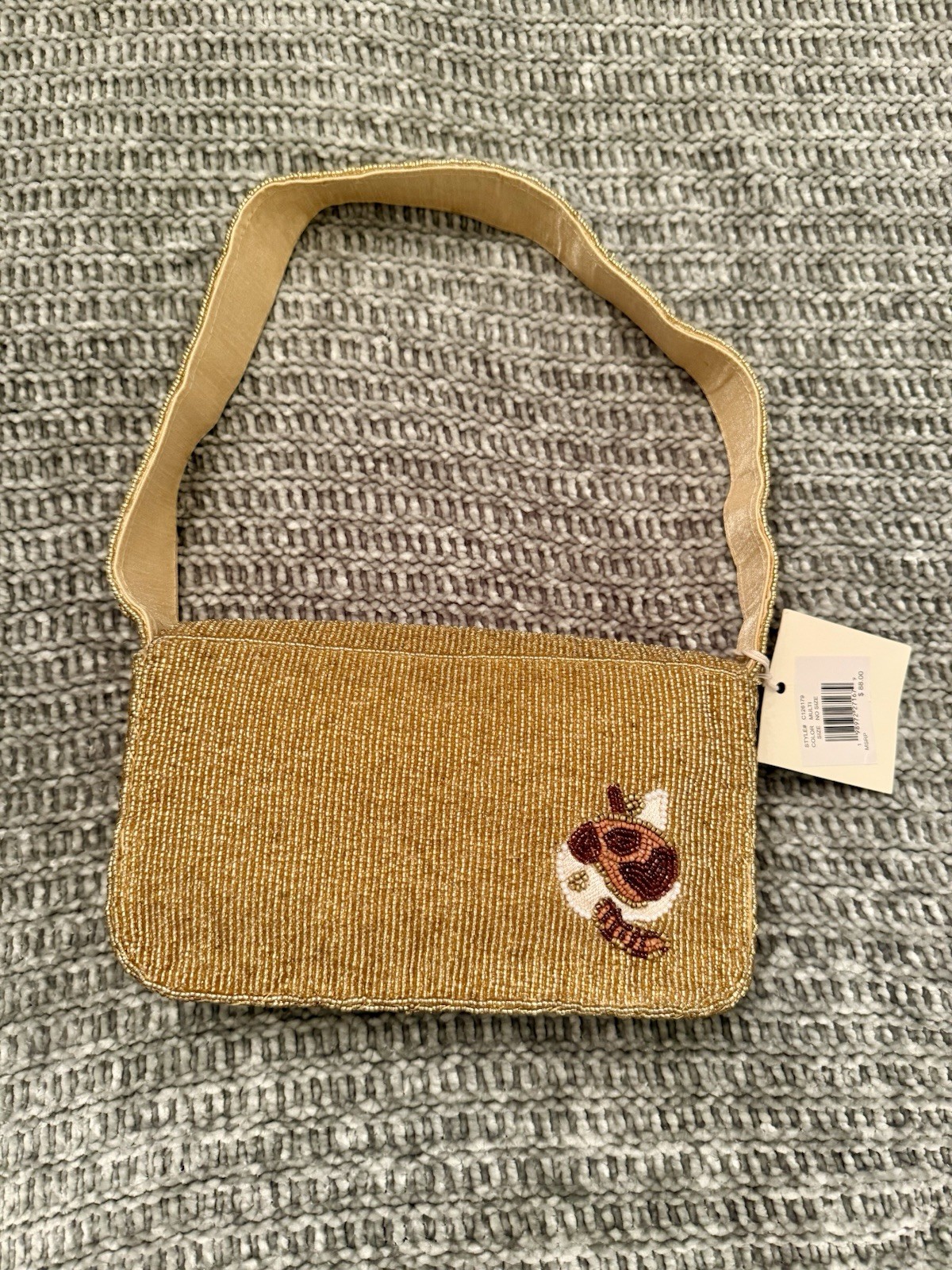 NWT Sol & Mer Hand-Sewn Cat Themed Beaded Shoulder Bag