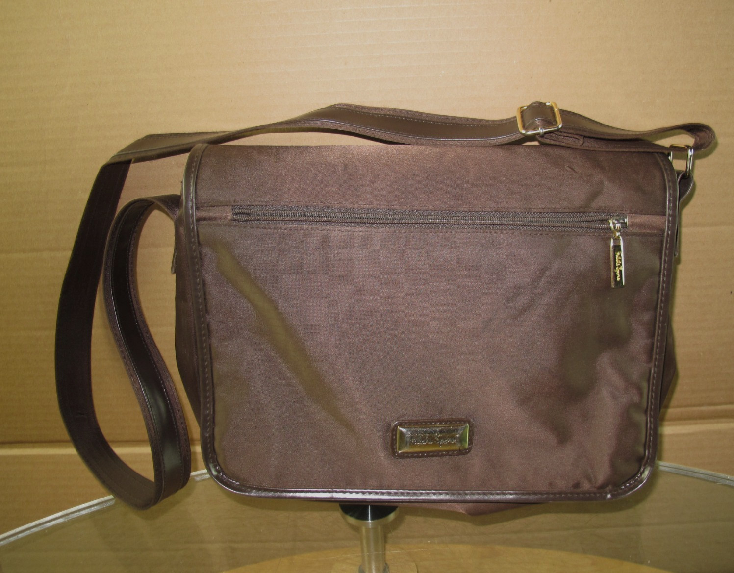 Unisex Brown Messenger Laptop Bag Fabric Crocodile Print Cross-body