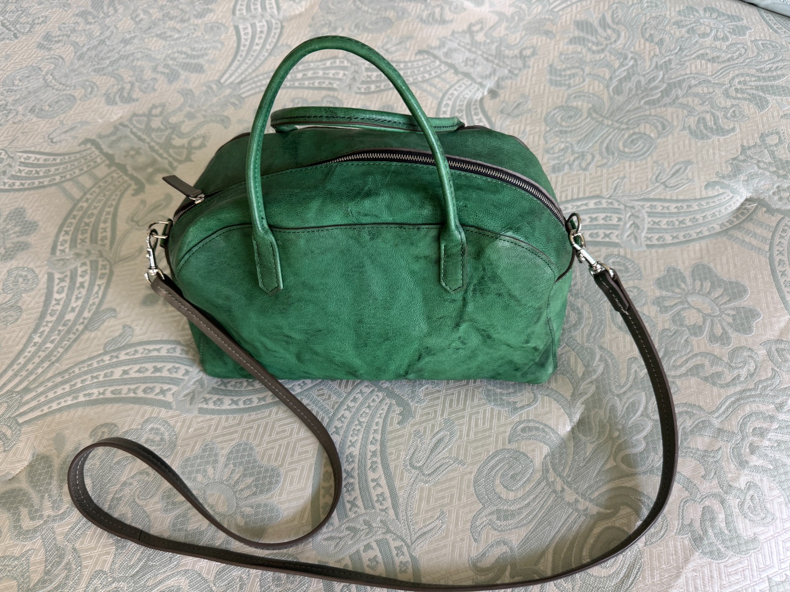 B MAY Bag Satchel Purse Green Leather Brand New Green 11 by 6.5 inches