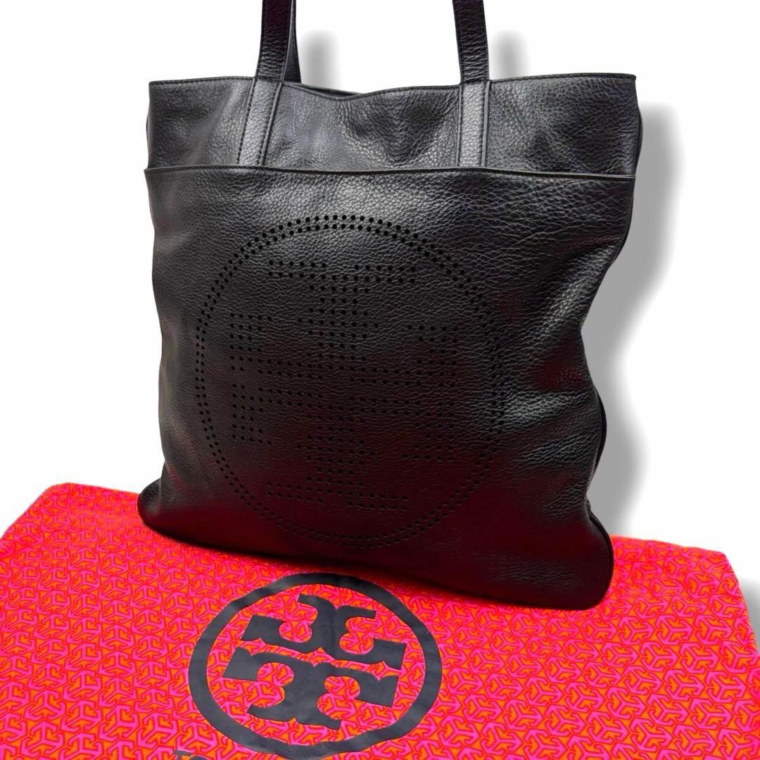 TORY BURCH Tory Burch Punching Logo Leather Tote Bag Large Capacity