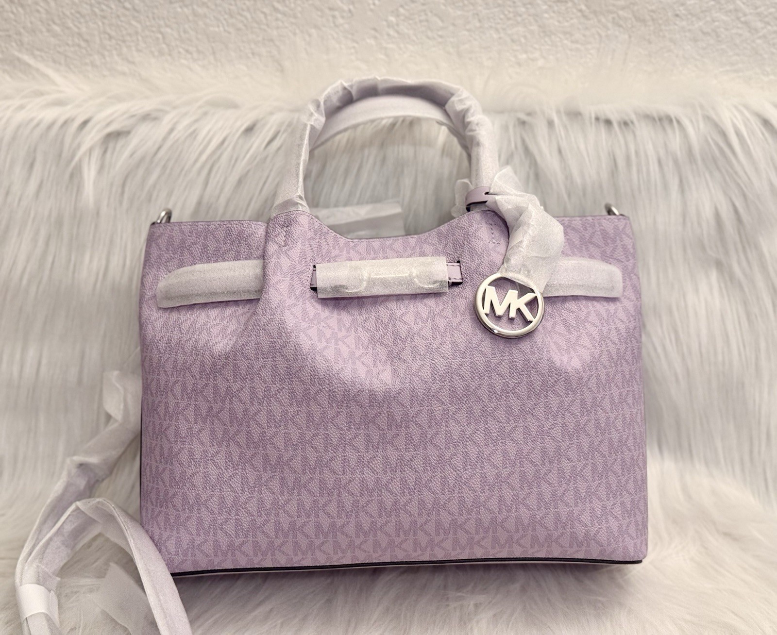 Michael Kors Carson Medium MK Signature Bag Satchel Handbag QUARTZ Purple New