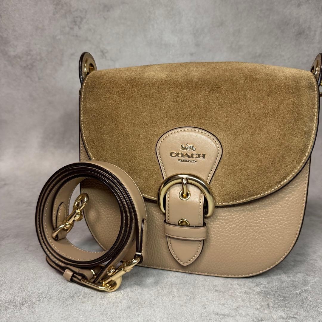 Authentic COACH Beige Leather Shoulder Bag Saddle Crossbody 23cm x 22cm x 9cm Da