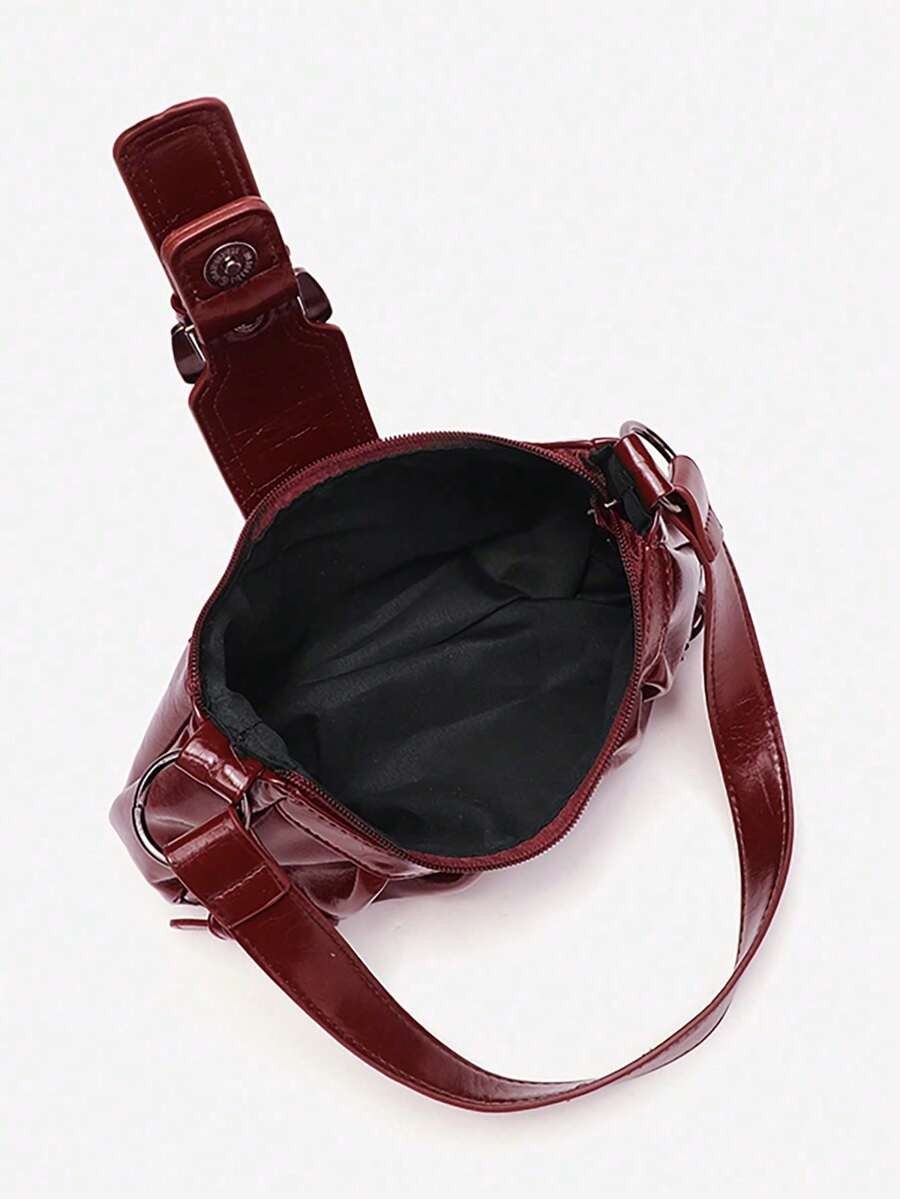 Y2K Vintage Distressed Motorcycle Hobo Bag Grommet Eyelet Rivet Shoulder Tote