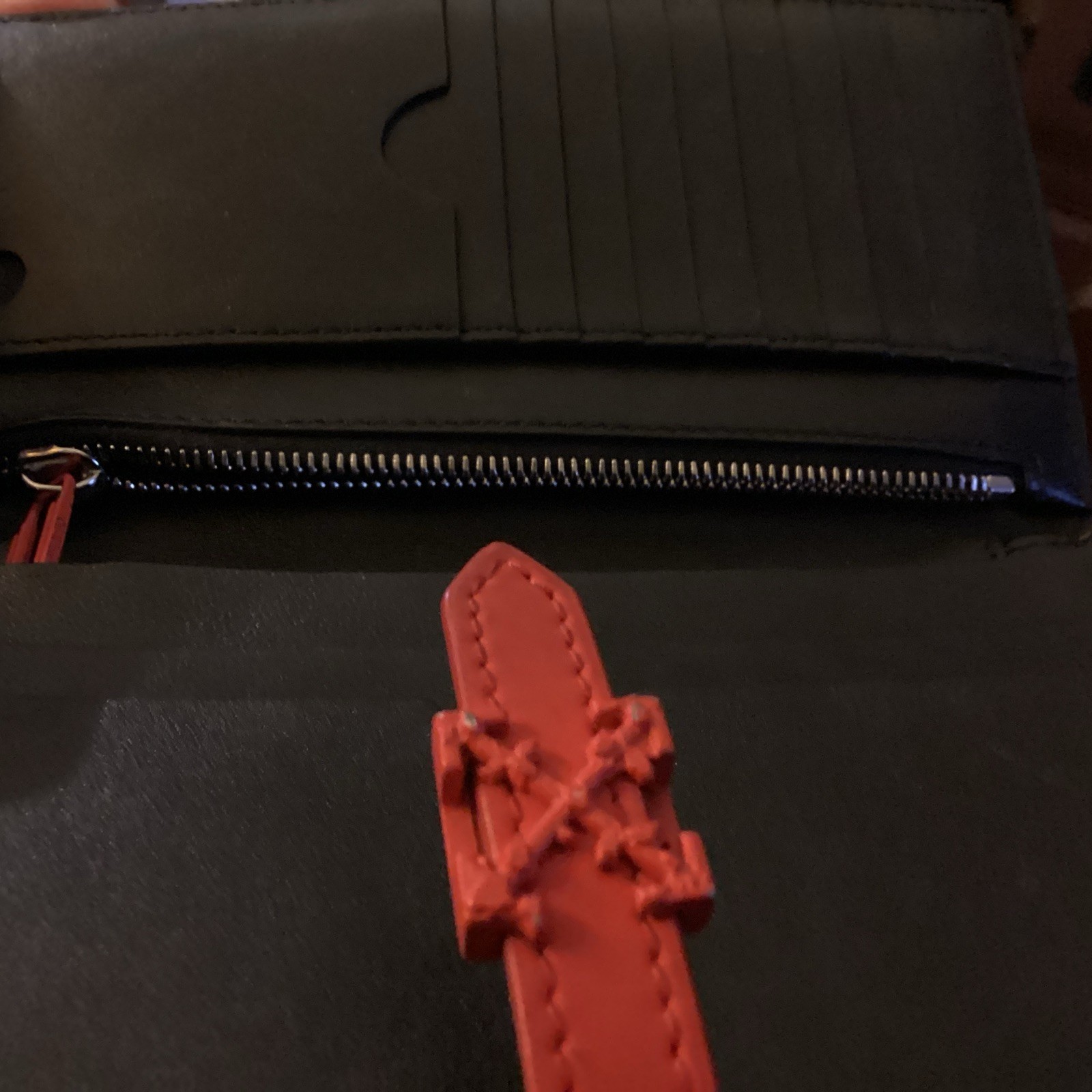 OFF-WHITE Chain Strap Wallet Arrows Monogram Brown Black Red w/dust Bag.