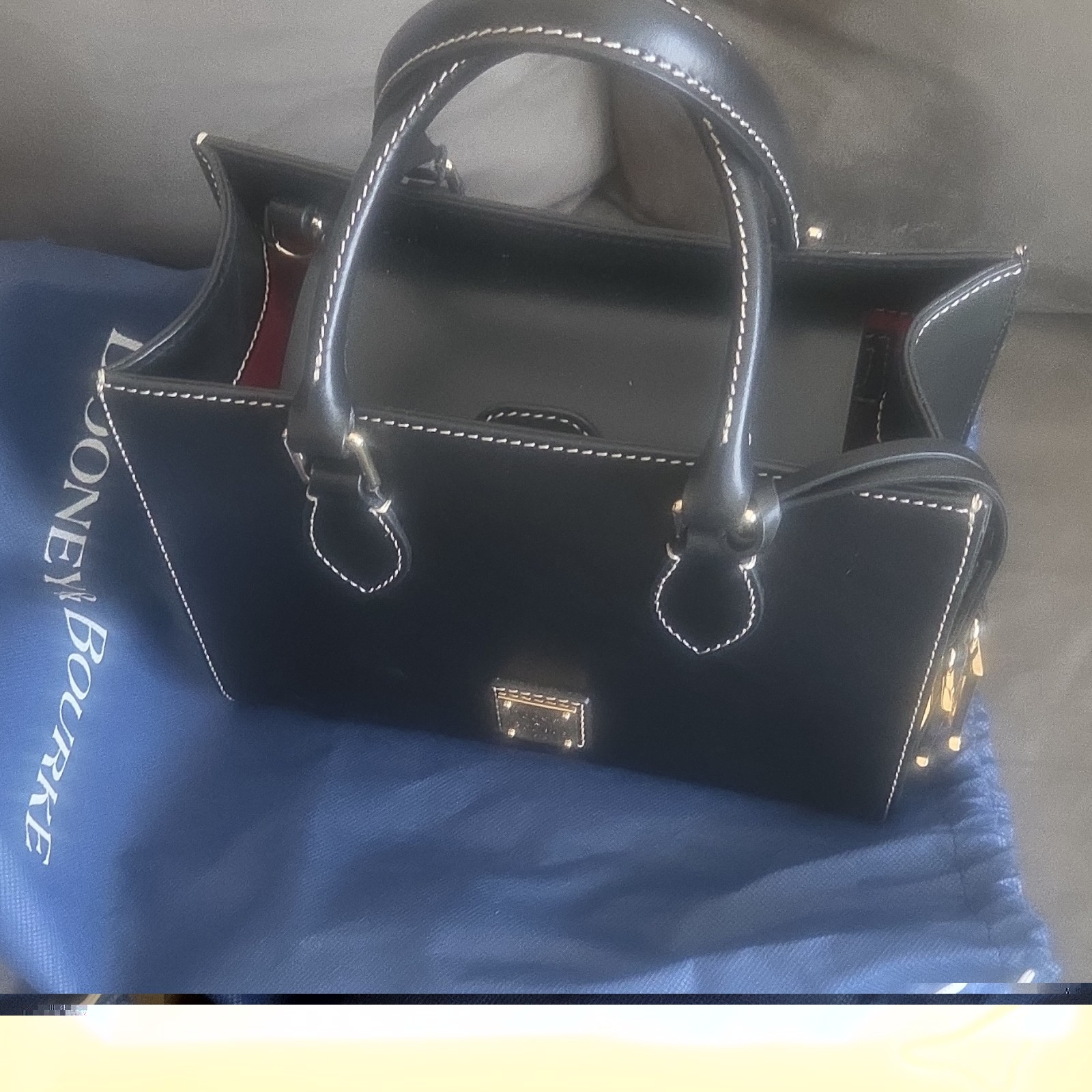 Dooney & Bourke Black Satchel, Stitching Accents, Dust Bag & Brand Card