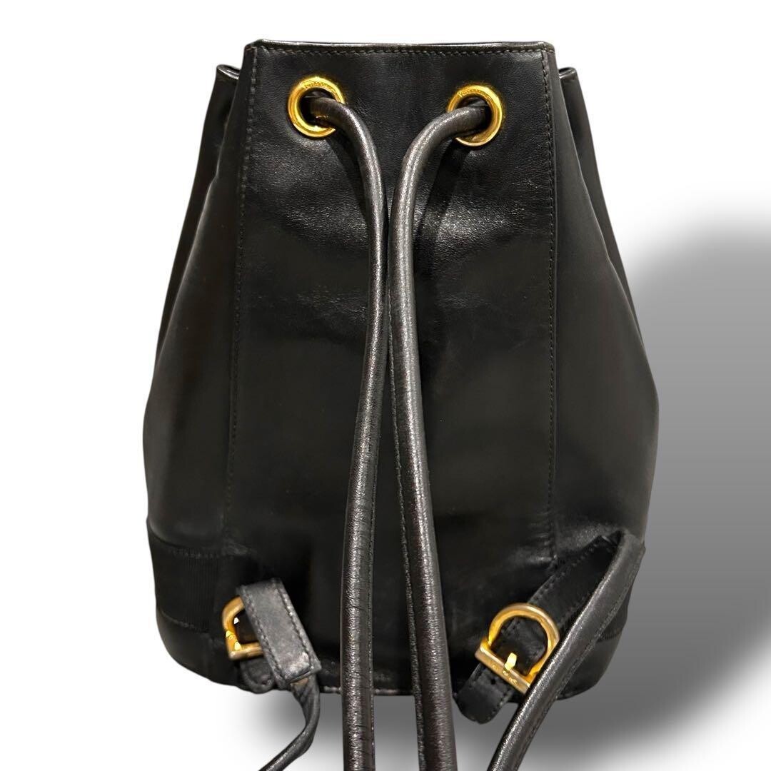 Salvatore Ferragamo Black Leather Backpack Gancini Gold Hardware Women Italy
