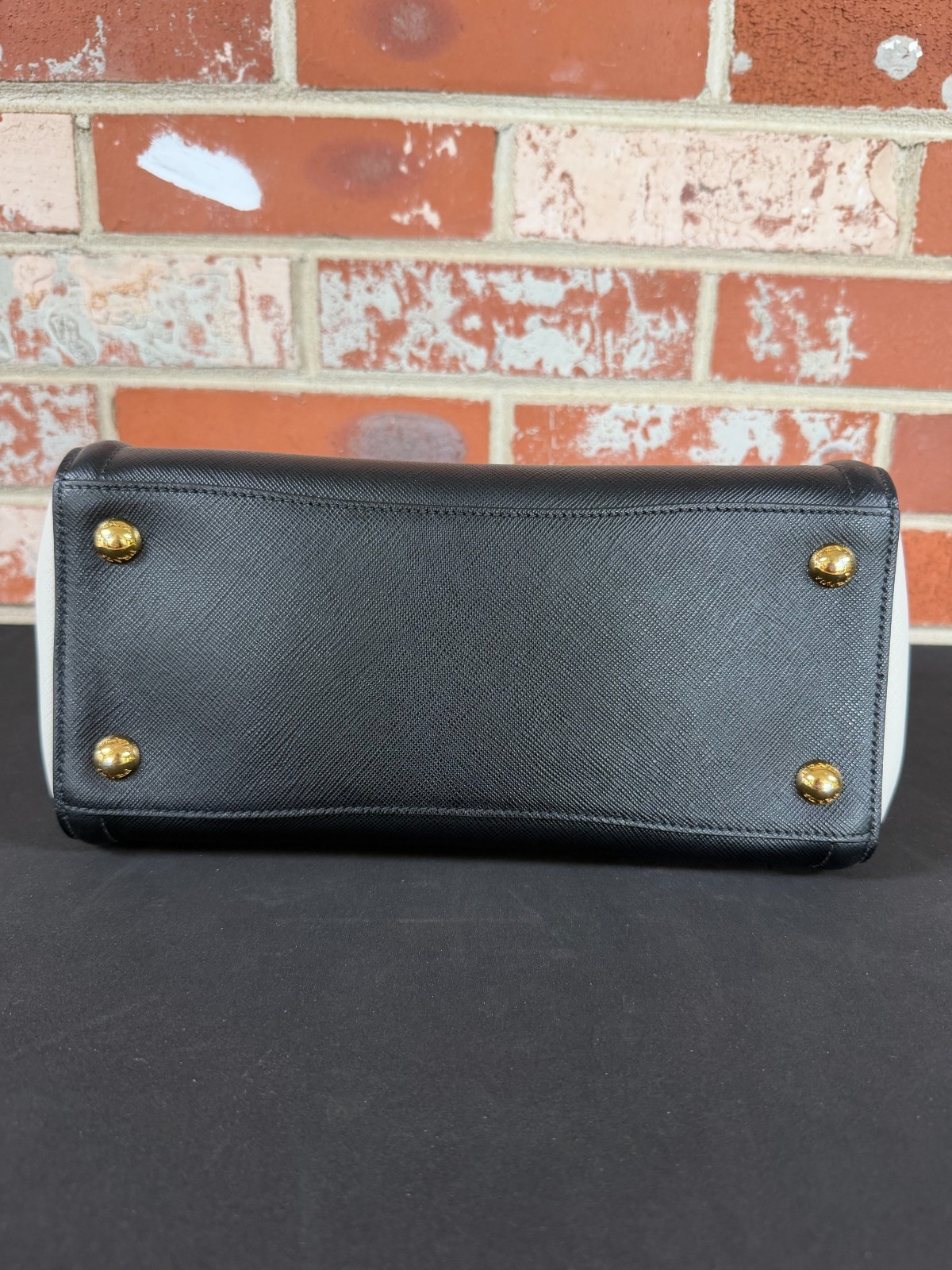 PRADA Black Saffiano Lux Bicolor Tote Small (FULL SET) Nero+Talco Leather Italy