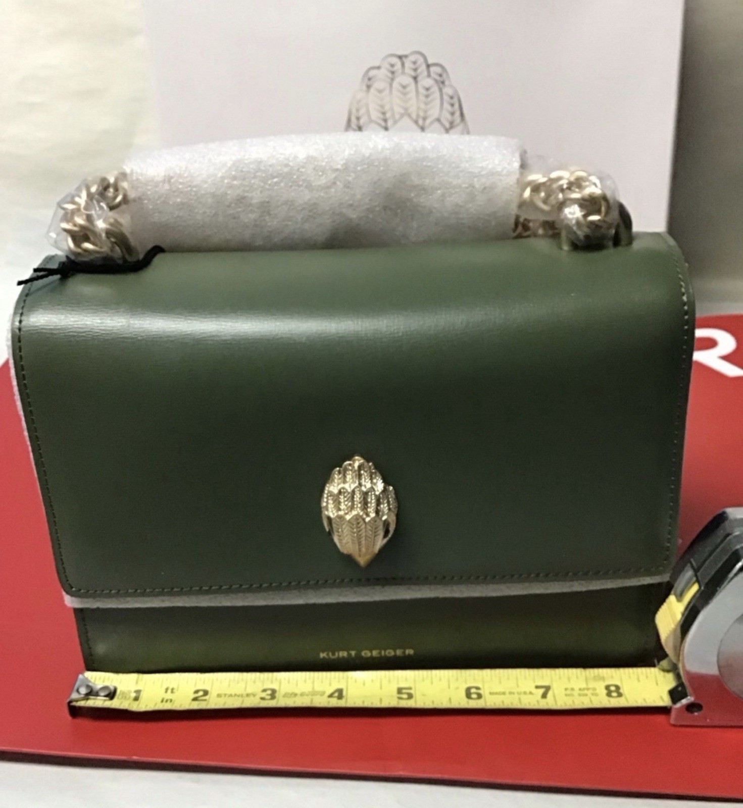 Kurt Geiger Shoreditch Crossbody Mirror Leather Green 8.5″x6.25″x3.25″ NEW