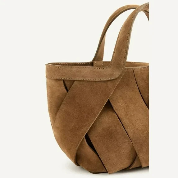 Women’s Mini Suede Shopper Bag – Luxury Vegan Suede Woven Tote Handbag