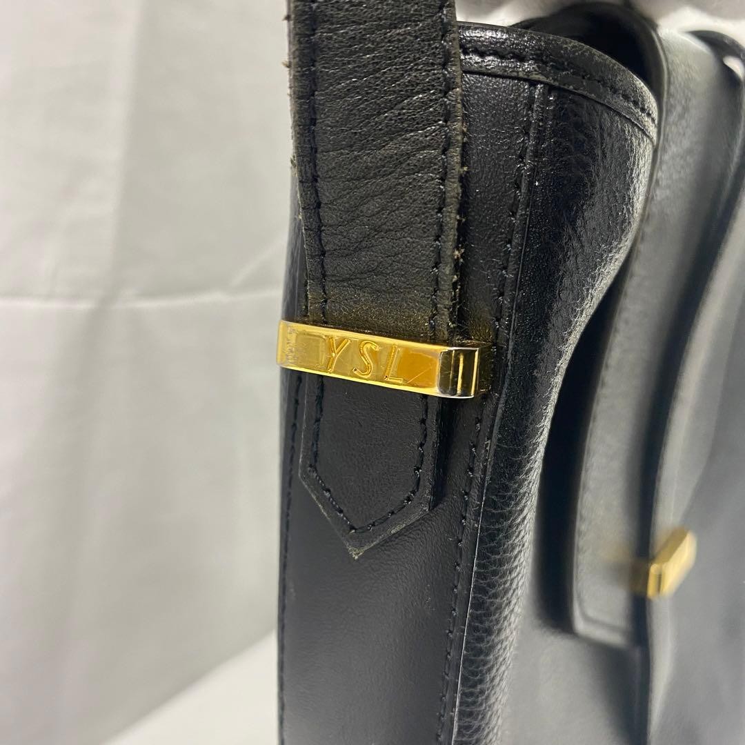 YVES SAINT LAURENT Leather Shoulder Bag 27cm 10.6in Black Used japan item