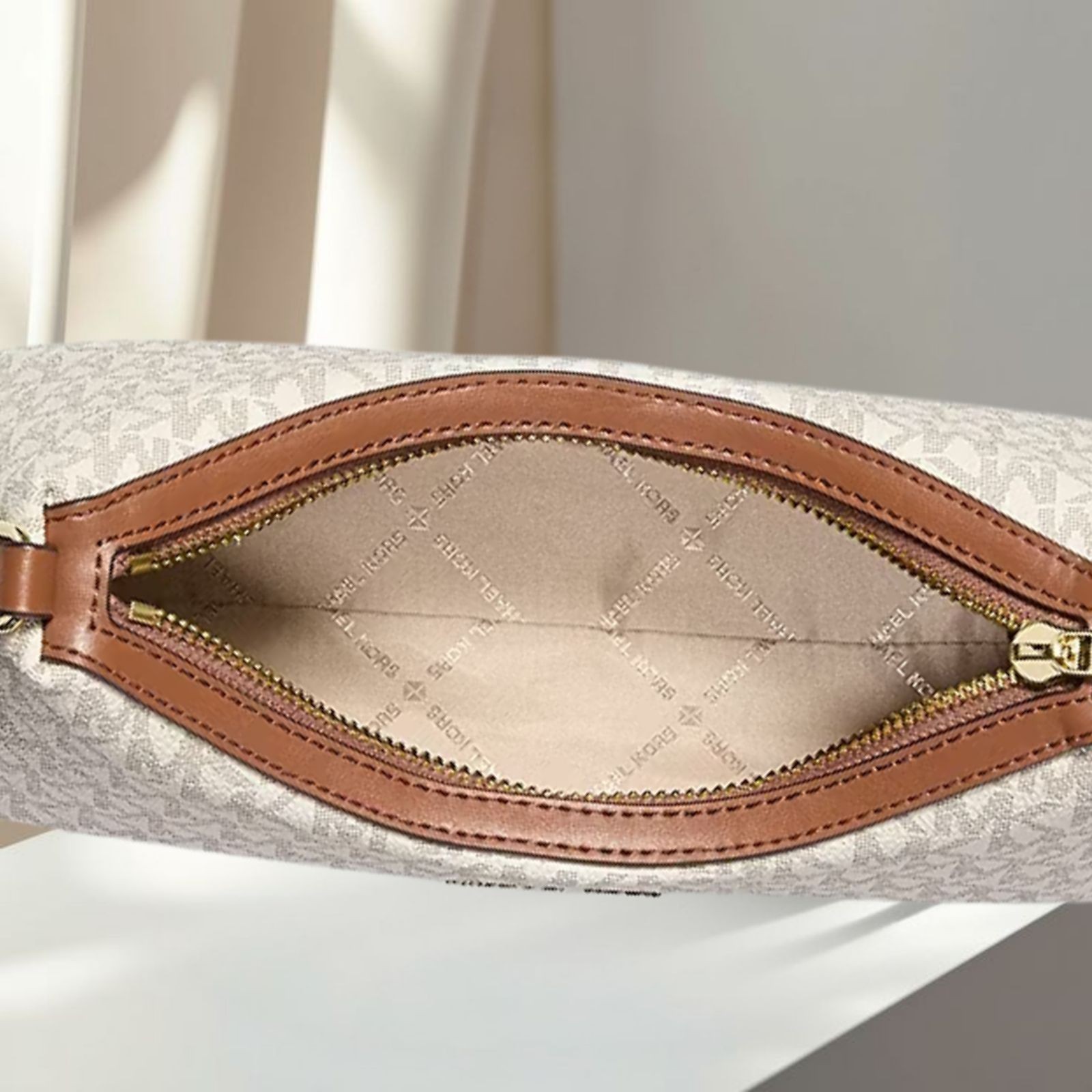 Michael Kors Sammy Small MK Logo Convertible Crossbody Purse Bag Vanilla Handbag