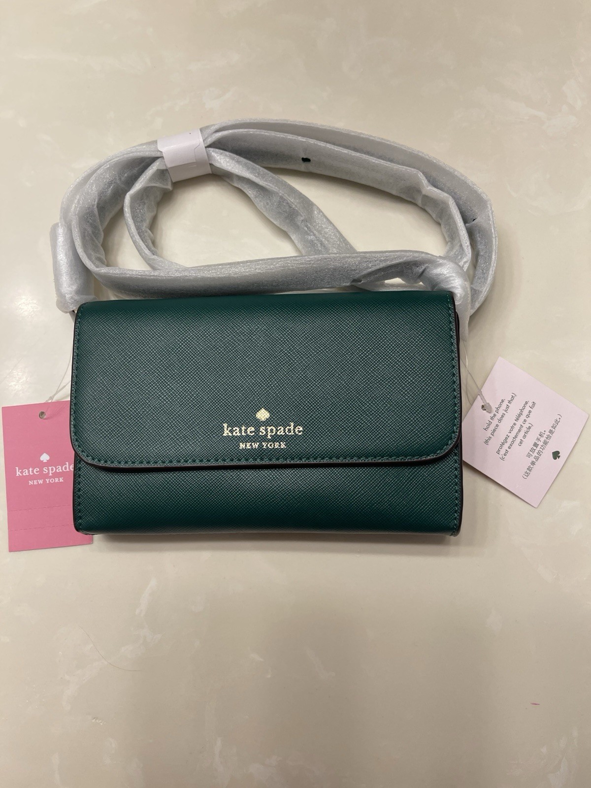 NWT Kate Spade Green “Deep Jade” Saffiano PVC Small Flap Crossbody K4804 $239