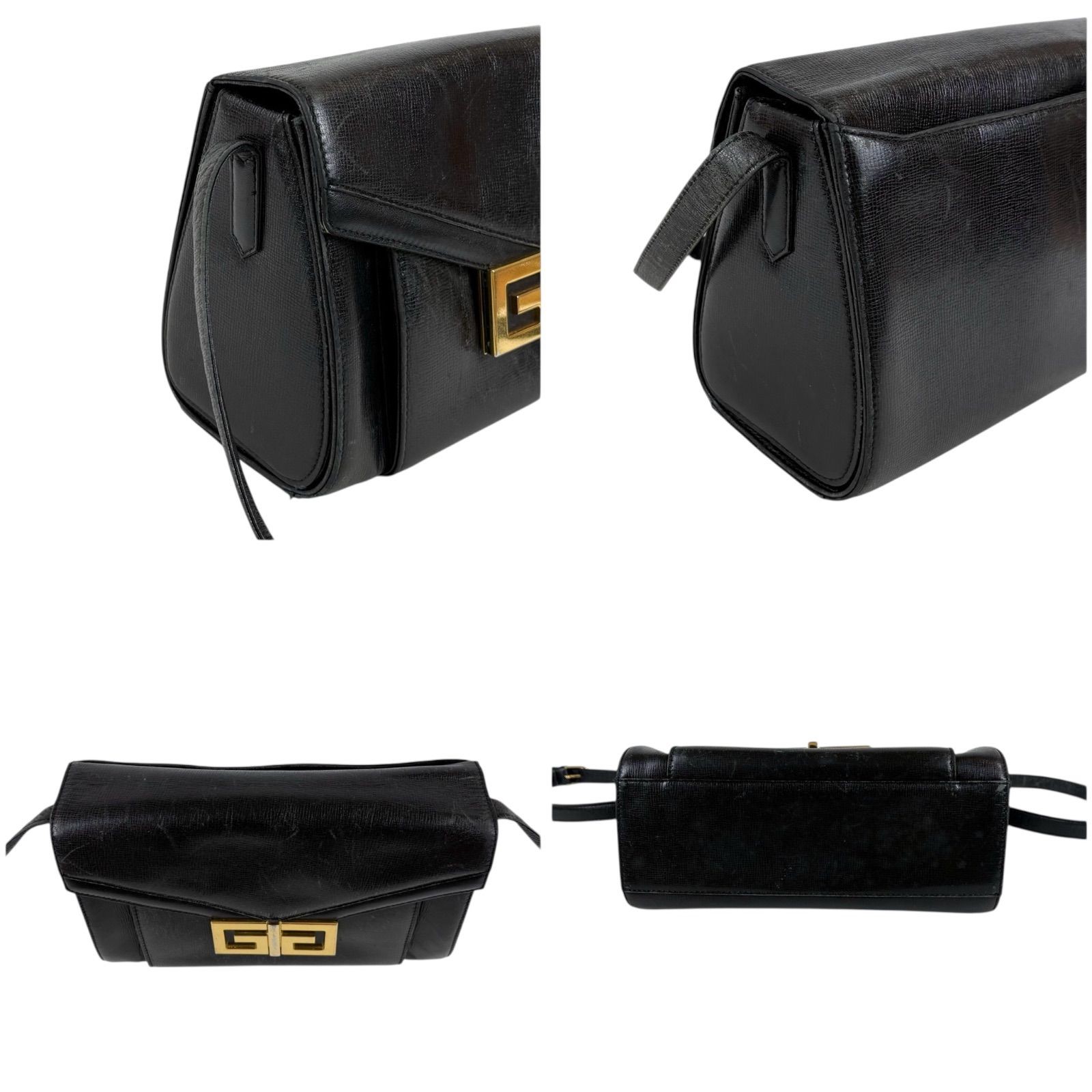 Givenchy GG Logo Leather Shoulder Bag Black Used 80cm Japan