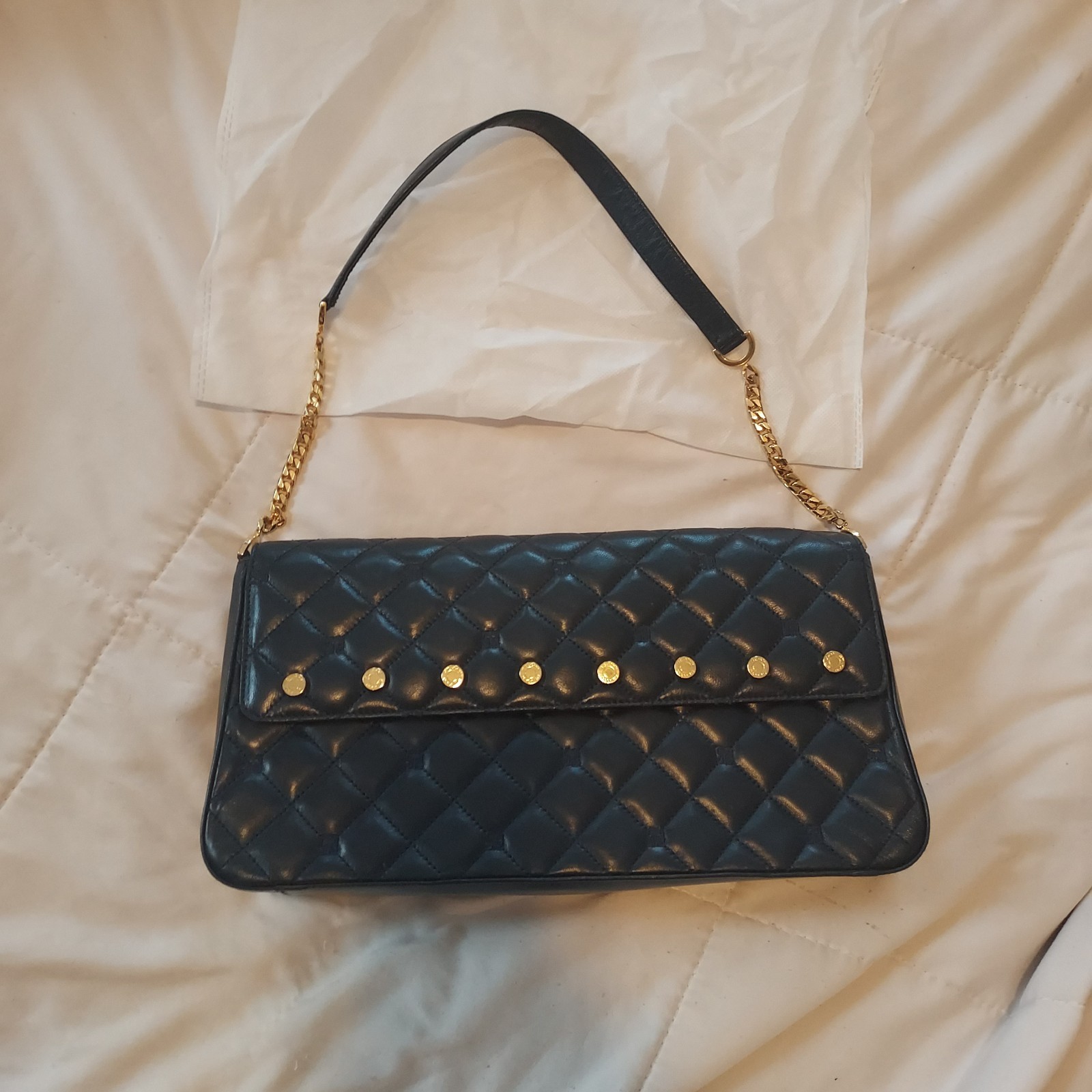 St. John Vintage Quilted Lambskin Navy Blue Women’s Designer Shoulder Bag