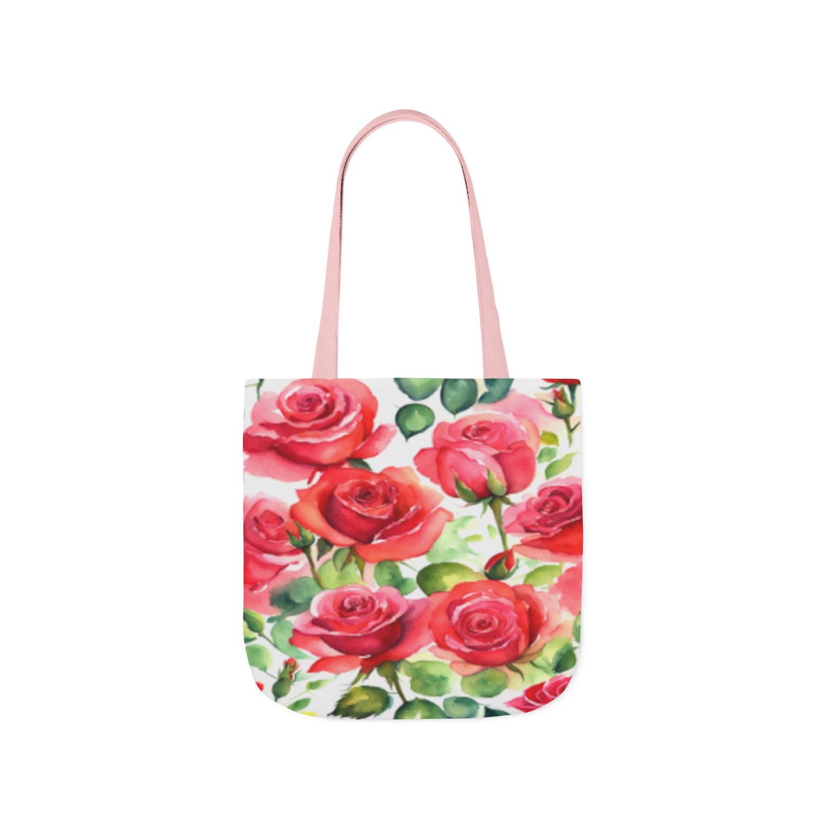 Roses Pink Large Dark Flowers Watercolor Pattern Shoulder Tote Canvas Bag