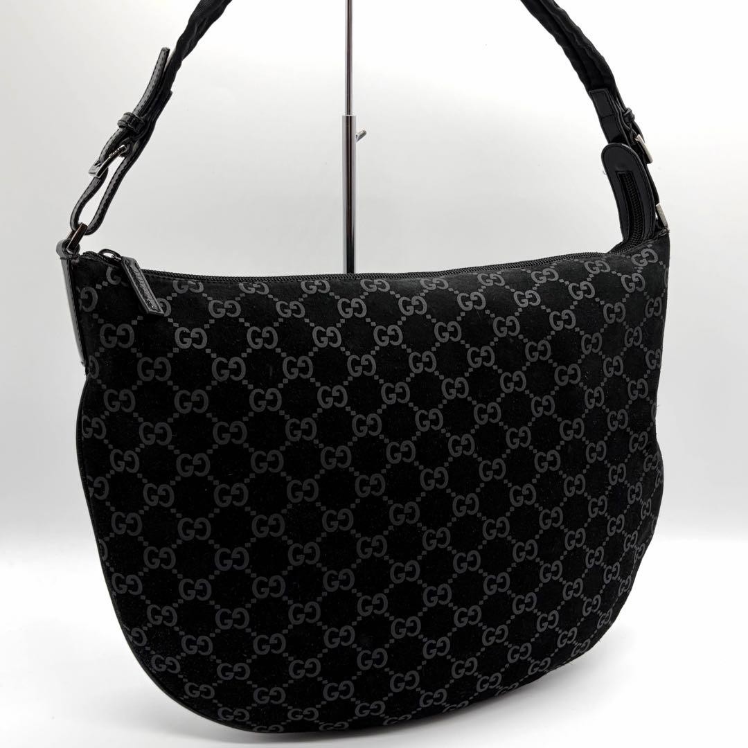 gucci GG Pattern Suede One Shoulder Bag Black