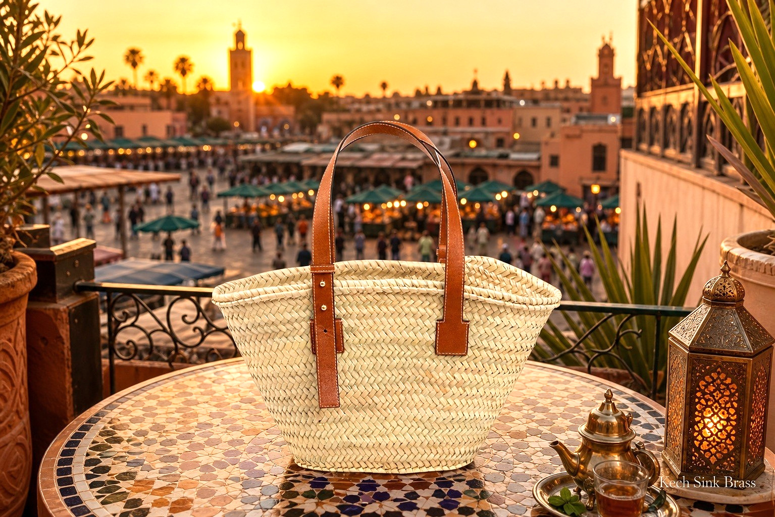 Handmade Moroccan Straw Basket Bag with Leather Handles – Beach Bag