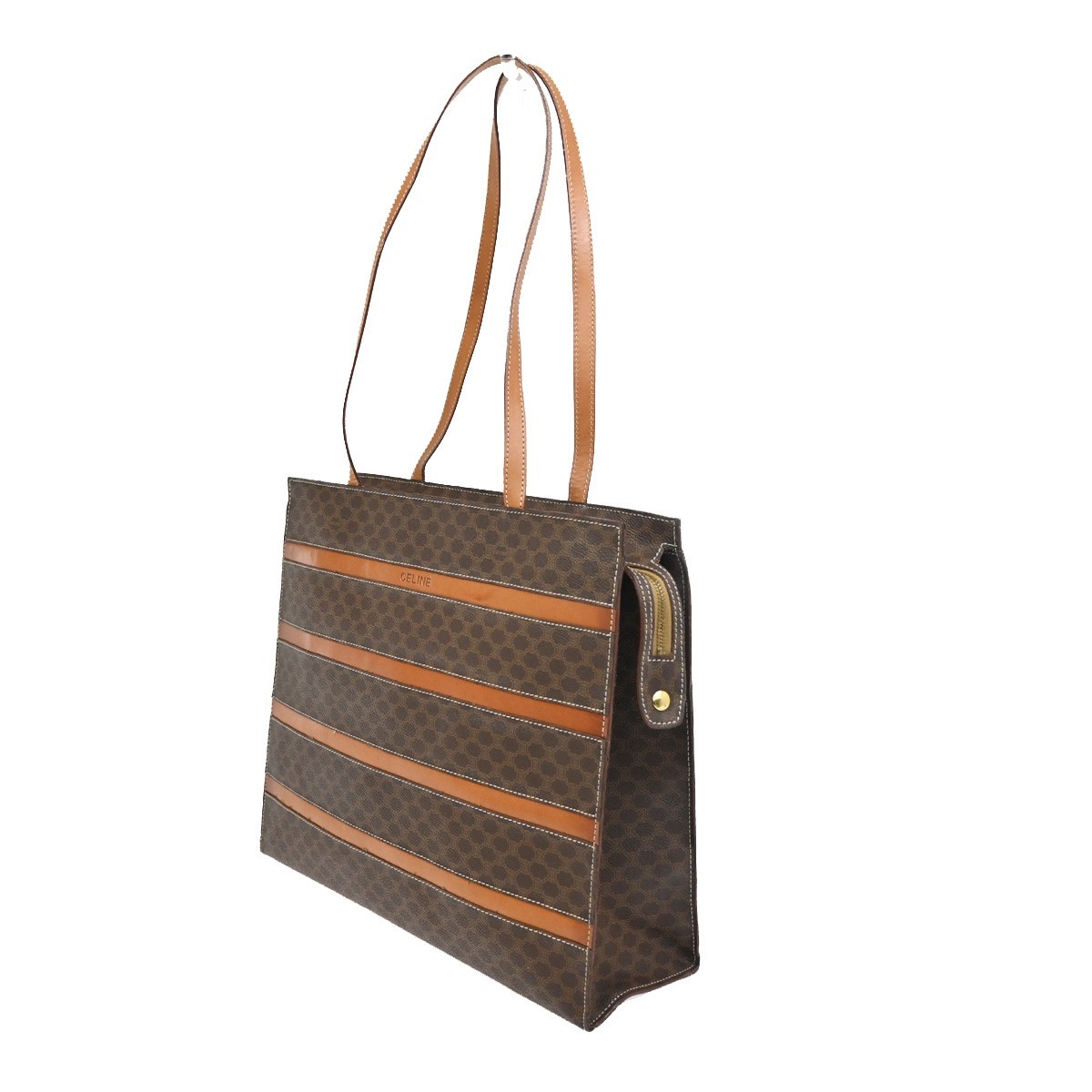 CELINE Macadam Pattern Shoulder Tote Bag PVC Leather Brown Gold Italy 69KC468